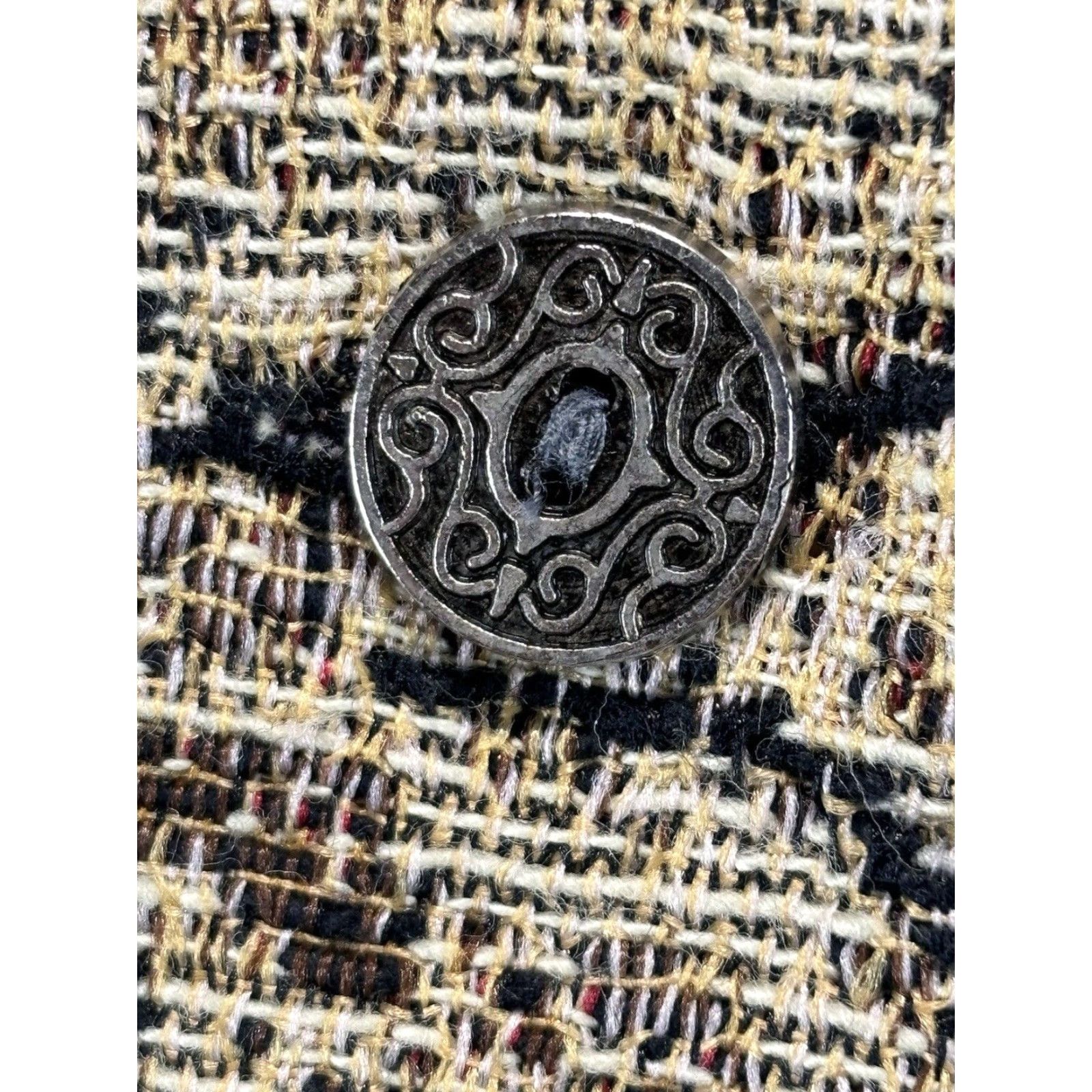 Vintage Chicos Jacket Brown and Black Tapestry Cotton Blend Band Collar Womens Large Size L Regular Size L / US 10 / IT 46 - 6 Thumbnail