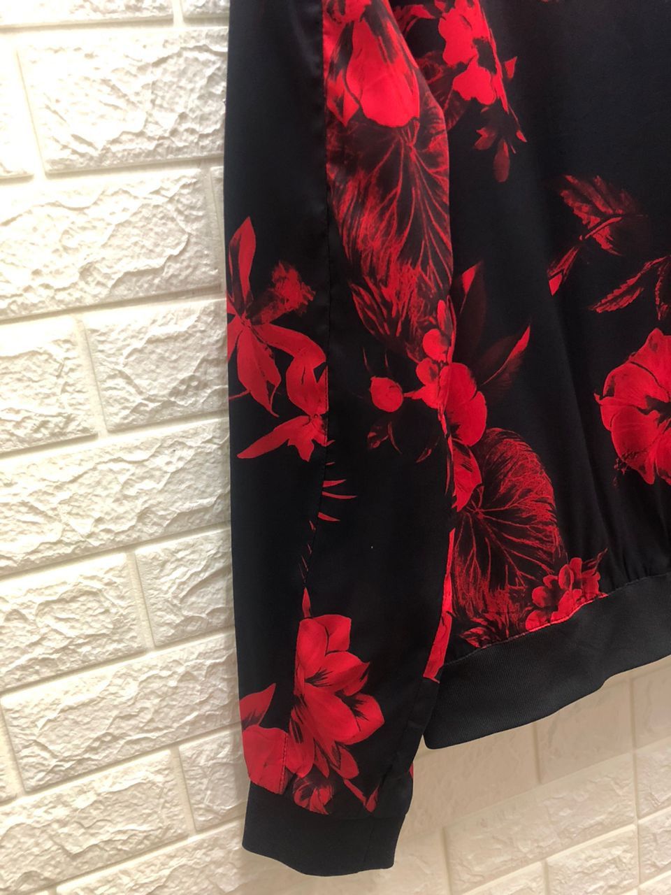Vintage Zara Jacquard Jacket Bomber Varsity black red flora Size US XL / EU 56 / 4 - 10 Thumbnail