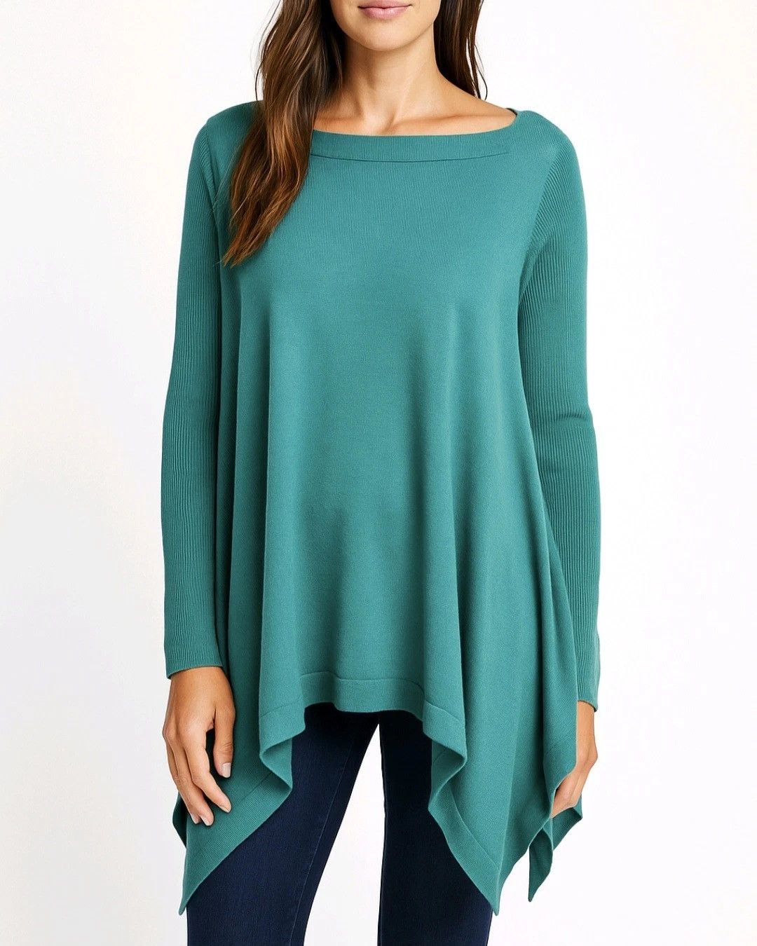 St. John Sweater Turquoise 100% Wool Long Slv Asymmetrical Hem Size P Size S / US 4 / IT 40 - 1 Thumbnail