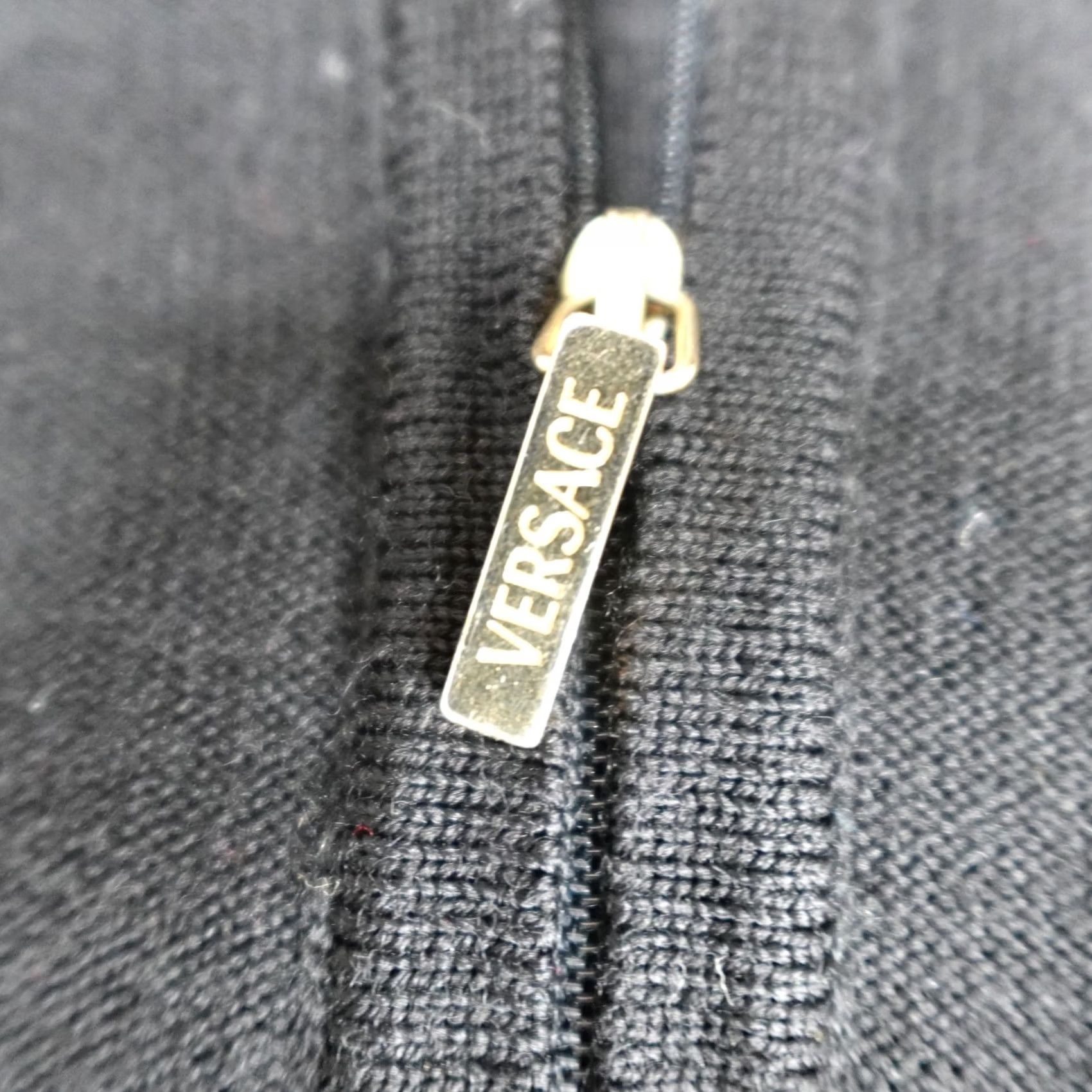 Versace Versace Mens Sweater 2XL Black Jacquard Polo 100% Merino Wool Vintage Italy Knit Pullover 1/4 Zip Long Sleeve Logo Wool Machine Washable Regular Mens Size US XXL / EU 58 / 5 - 7 Thumbnail