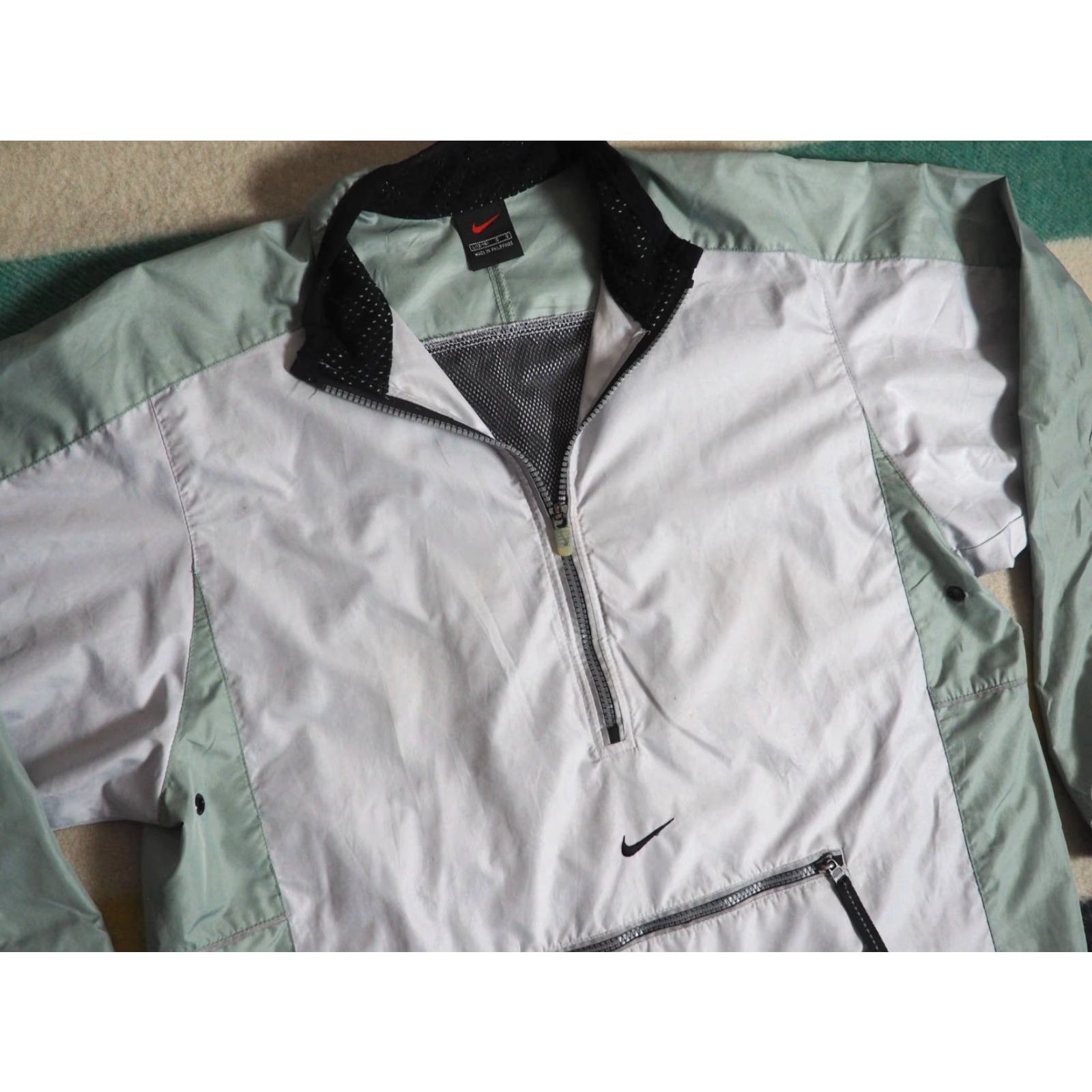 Nike VINTAGE Nike Center Check Sage Green Gray 1/2 Zip Windbreaker Jacket Mens L Size US L / EU 52-54 / 3 - 2 Thumbnail