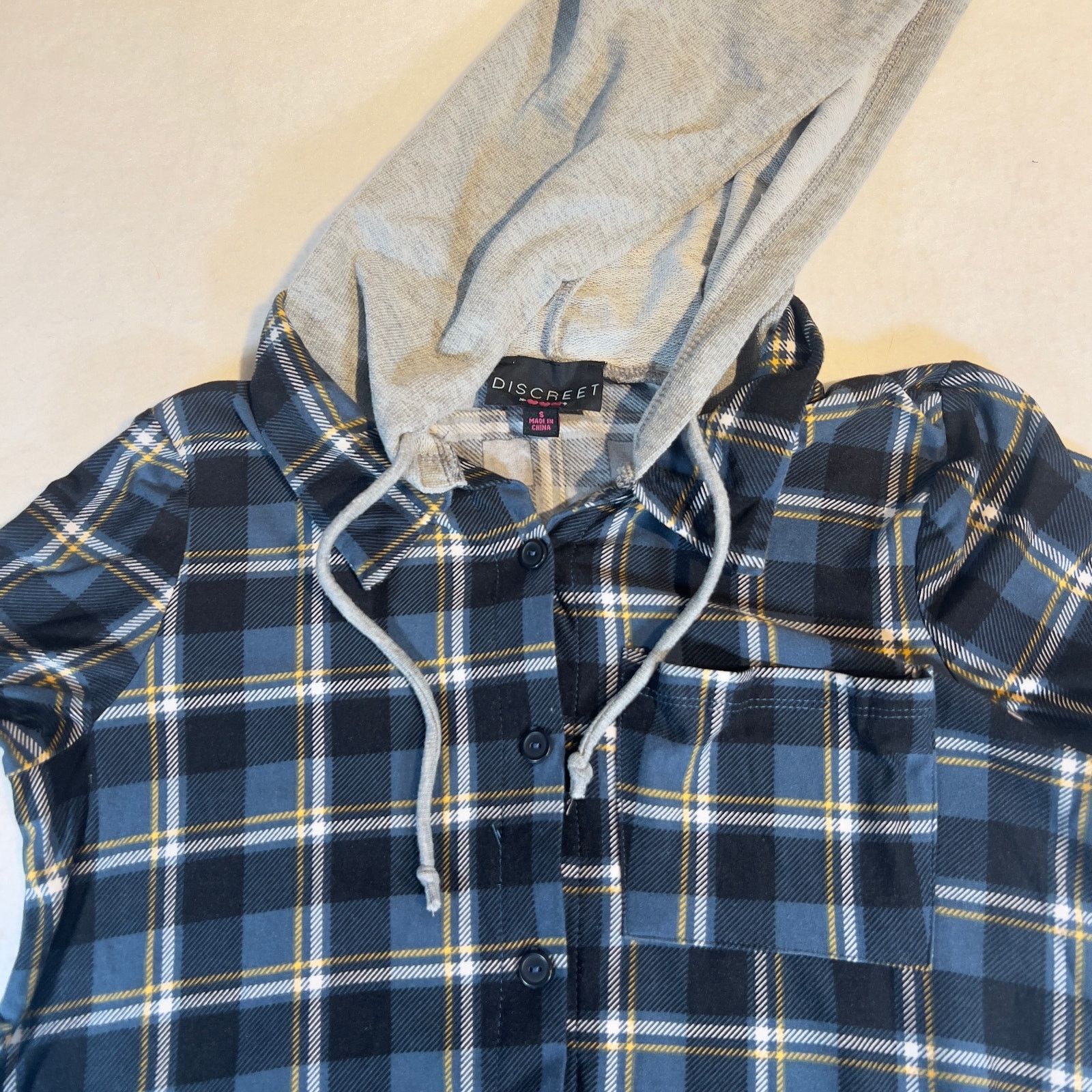 Other Discreet Button Flannel Shirt Hoodie Woman S Blue Drawstring Size S / US 4 / IT 40 - 3 Thumbnail