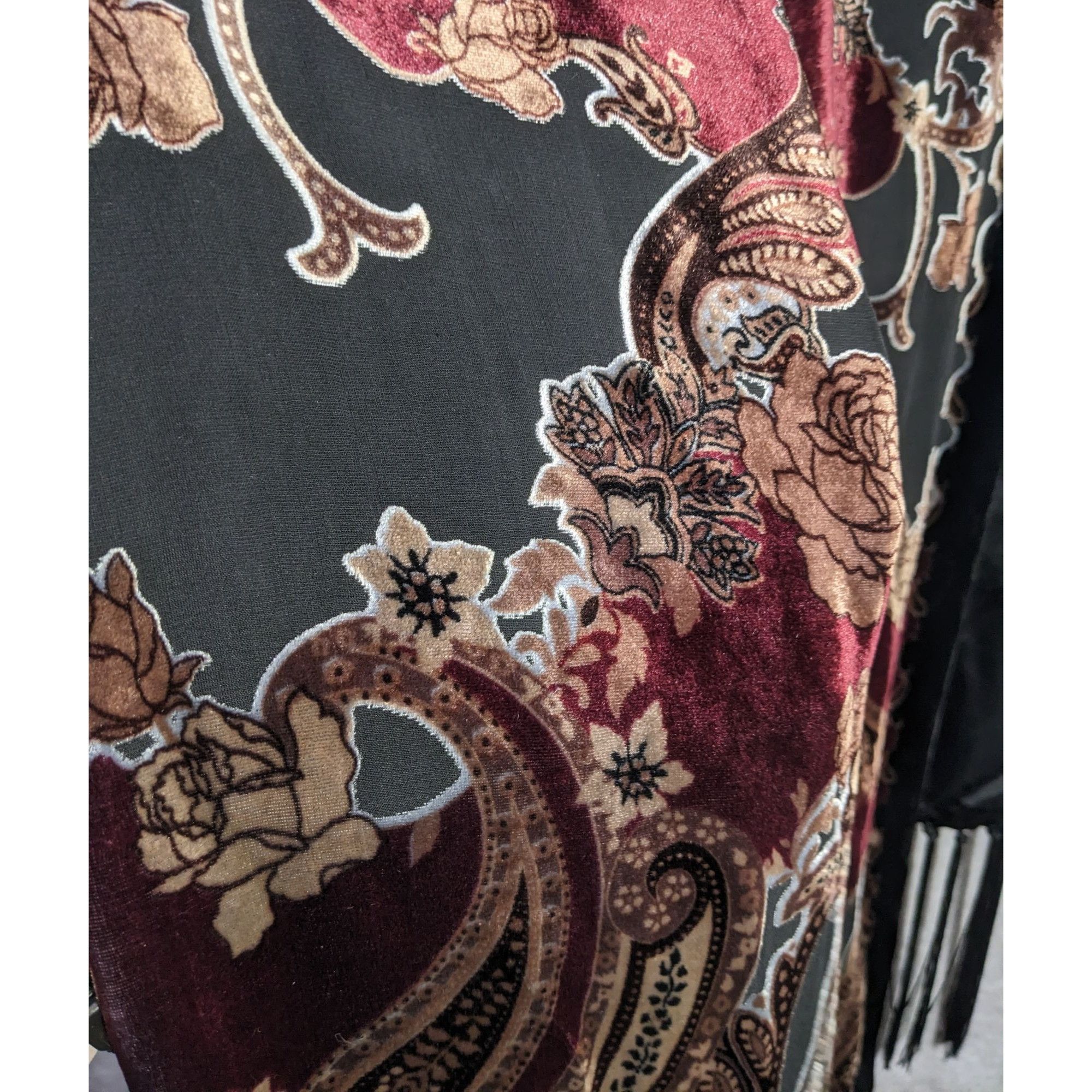 Other Vintage Burnt Velvet Paisley Wrap With Fringe - 73"x21" 9" T Size ONE SIZE - 6 Thumbnail
