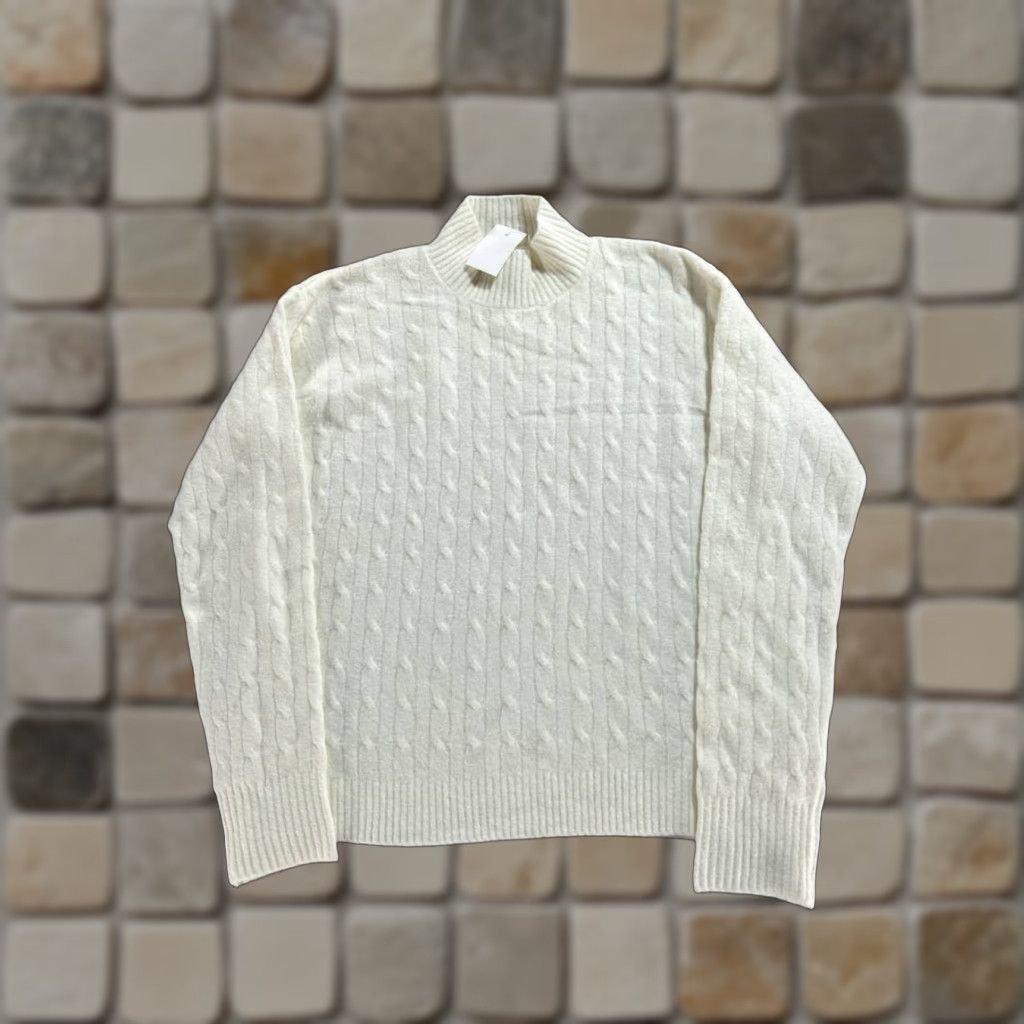 J.Crew J.Crew Sweater Womens Large White Cable Knit Pullover New Shirt Pullover Mens? Size L / US 10 / IT 46 - 1 Thumbnail