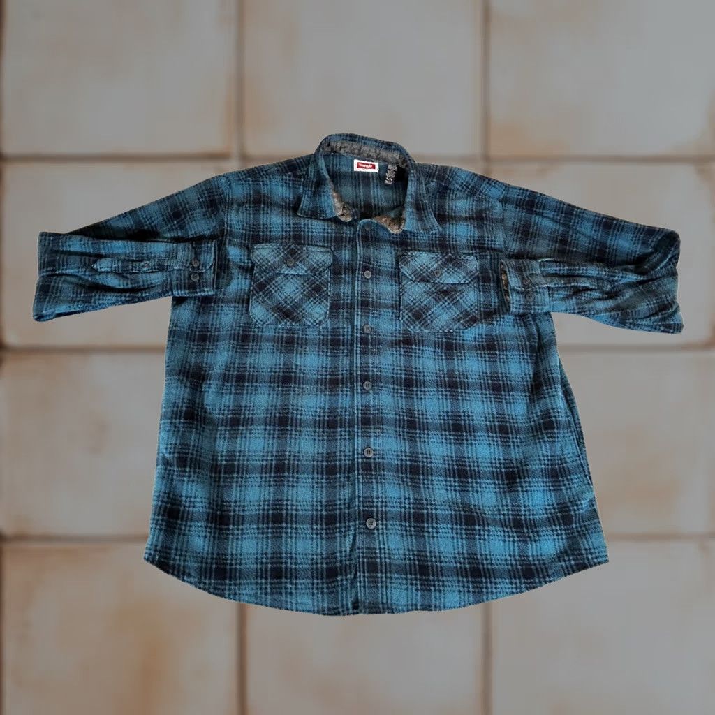 Wrangler Wrangler Flannel Shirt Mens XL Blue Plaid Button Shacket Jacket Workwear Outdoor Size US XL / EU 56 / 4 - 1 Thumbnail
