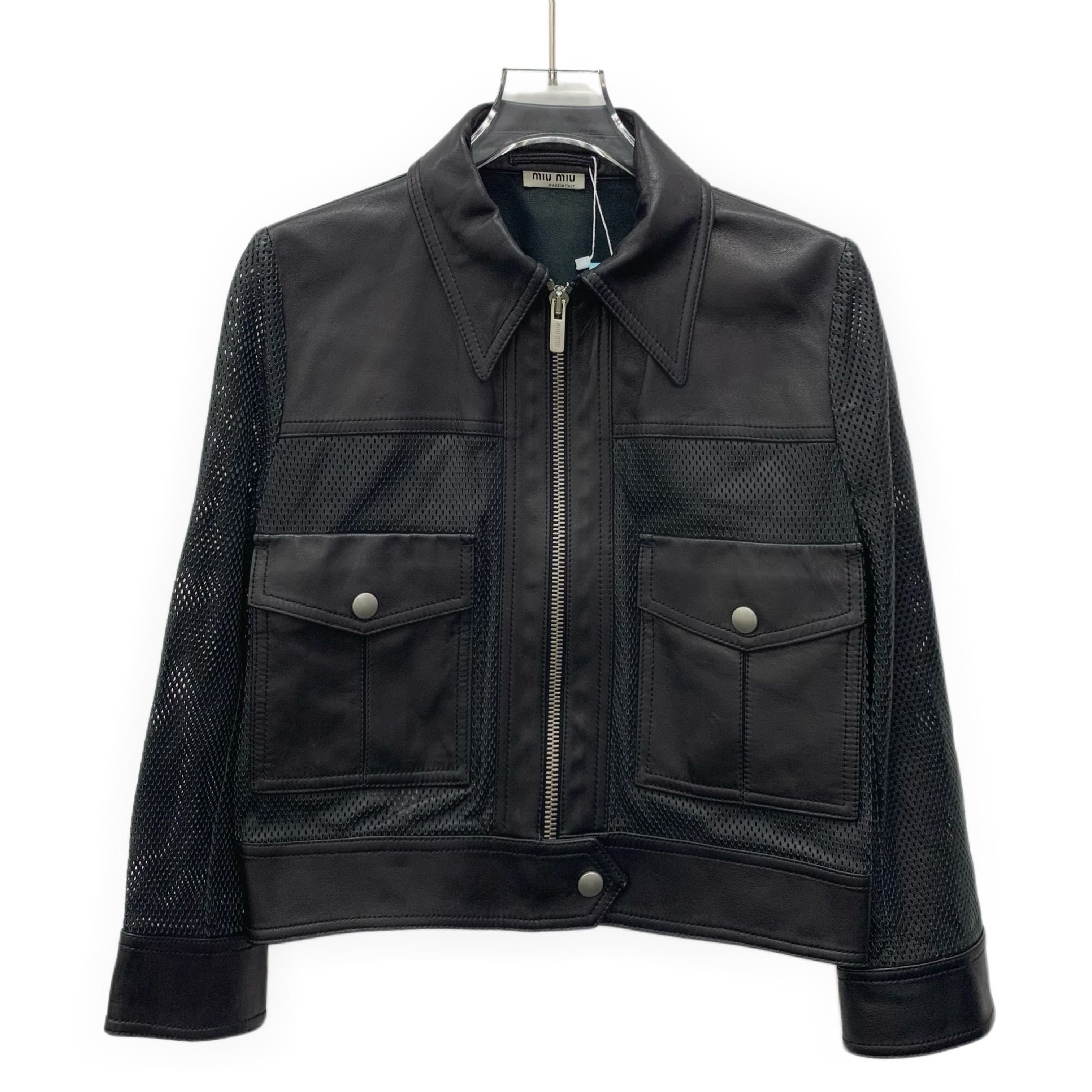 Miu Miu MiuMiu Mesh Leather Zip Jacket Black (Size M) Size M / US 6-8 / IT 42-44 - 1 Thumbnail