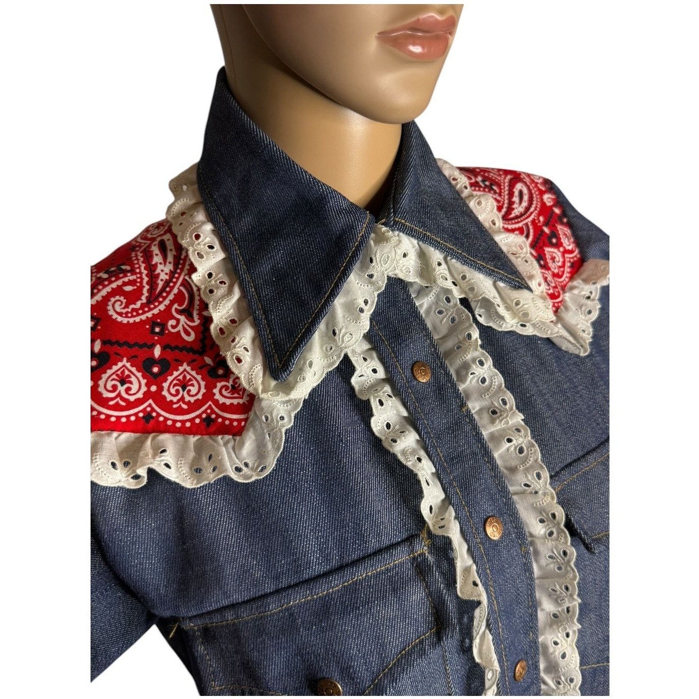 Vintage Vtg Bar C authentic western denim shirt dagger collar eyelet Size M / US 6-8 / IT 42-44 - 6 Thumbnail