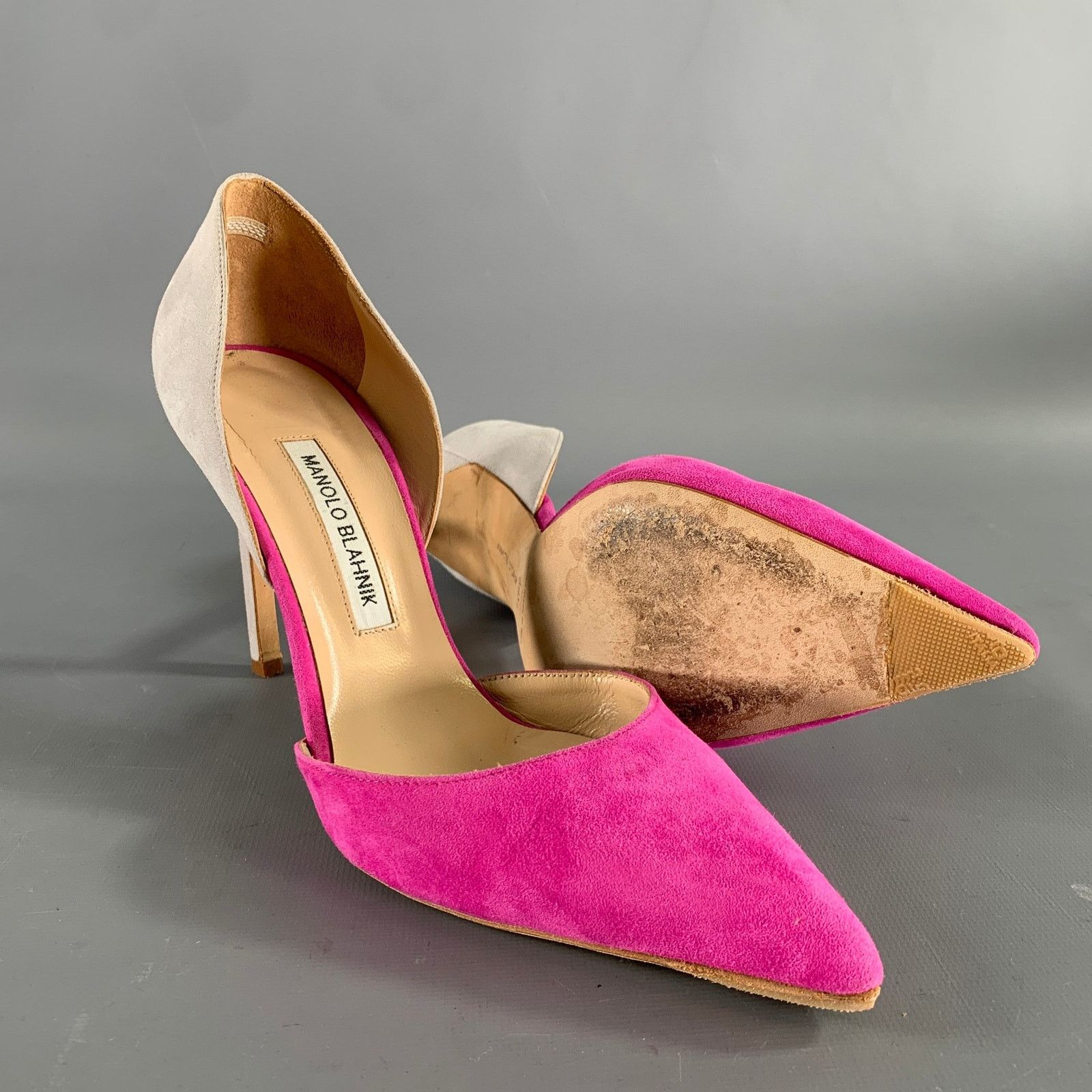 Manolo Blahnik MANOLO BLAHNIK 9.5 Pink Grey Suede Pointed Toe Pumps Size US 9.5 / IT 39.5 - 5 Thumbnail