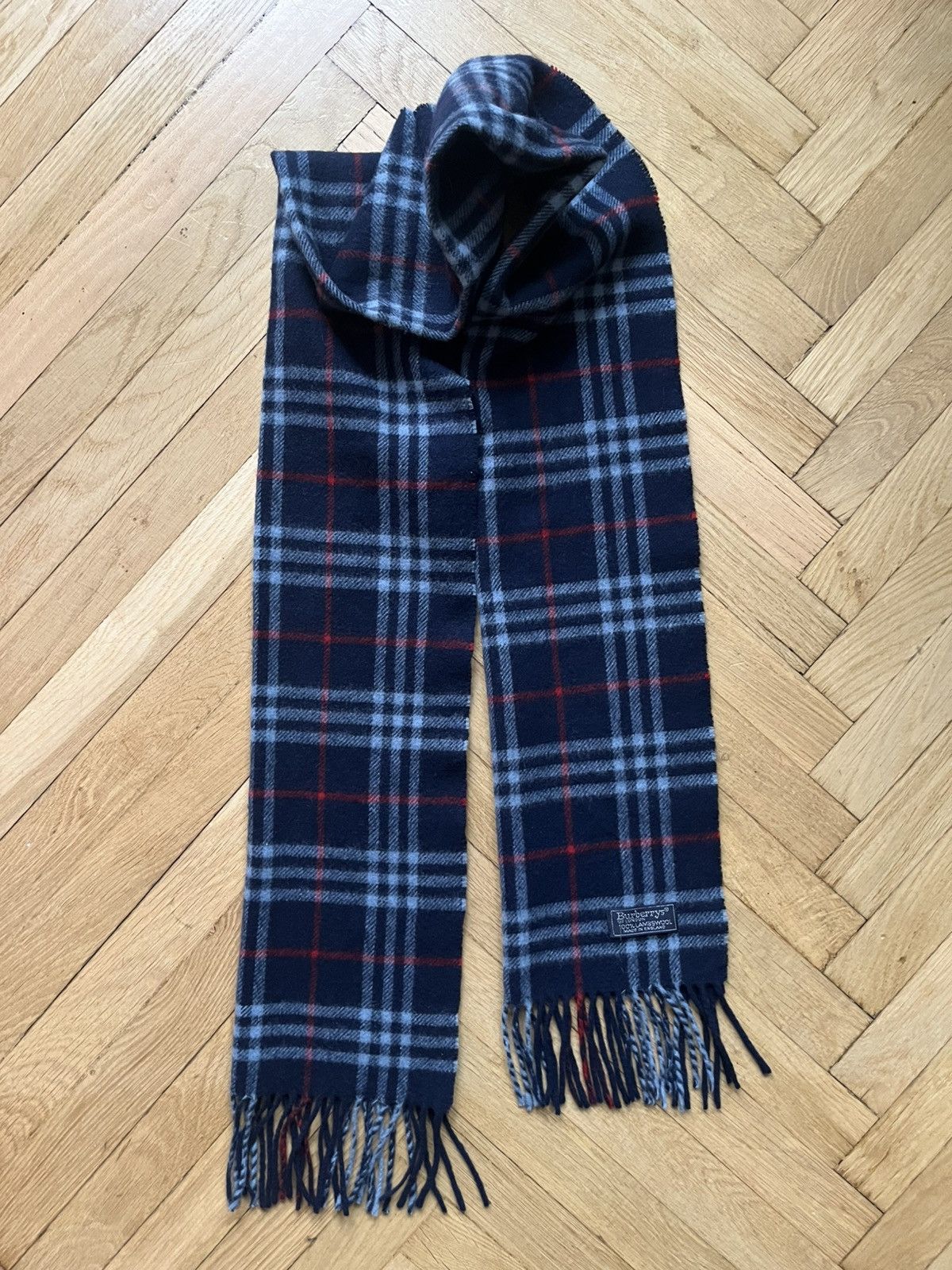 Burberrys Burberry Vintage Wool Navy Long Scarf Nova Check
