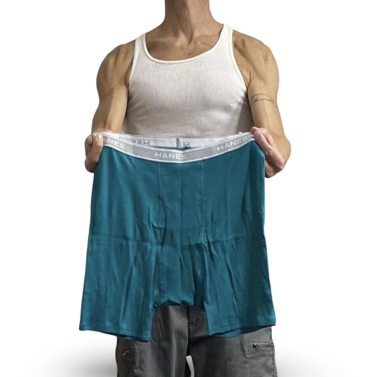 Hanes Hanes Teal / Gray Men’s Underwear Boxer Briefs Size Large Size 36 - 1 Thumbnail