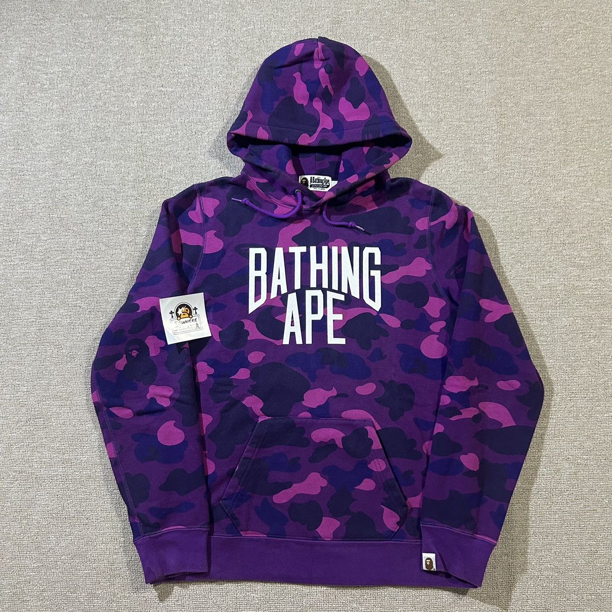 image of Bape Color Camo Nyc Logo Pullover Hoodie in Purple, Women's (Size Small)