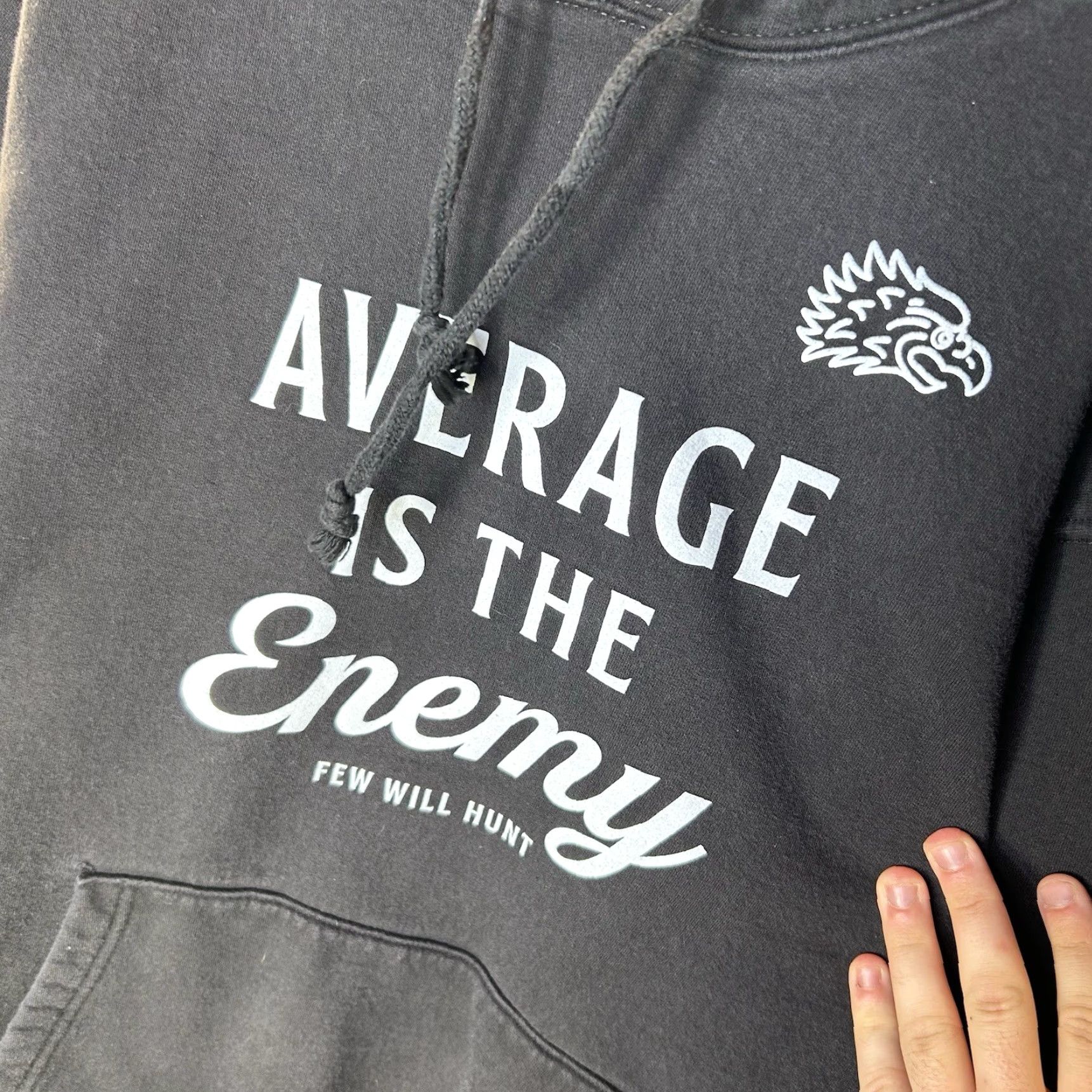 Vintage Few Will Hunt Hoodie Men’s Medium Graphic “Average Is The Enemy” Black Pullover with Pockets Size US M / EU 48-50 / 2 - 2 Thumbnail