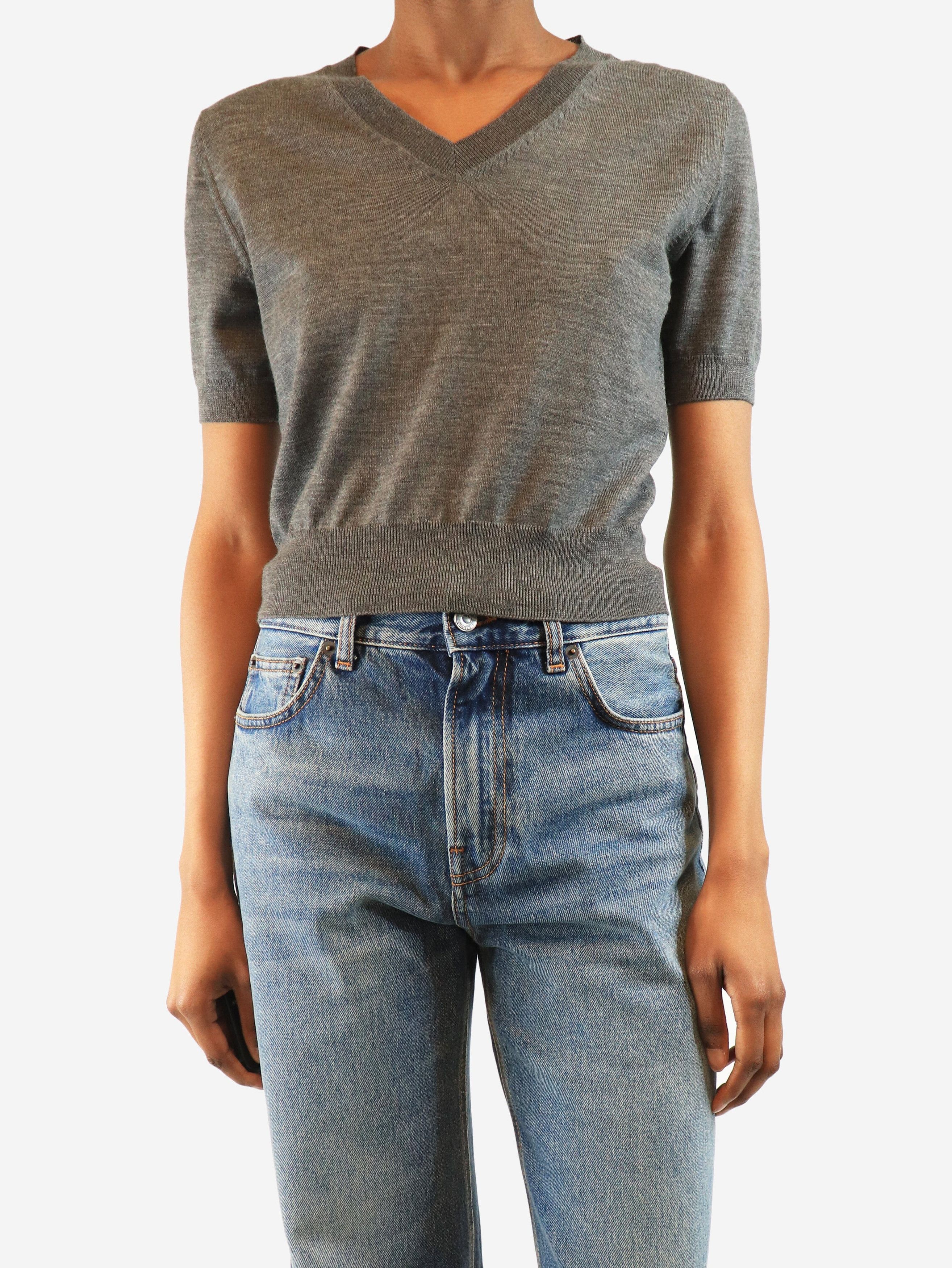 Brunello Cucinelli Taupe monili v-neck top - M Size M / US 6-8 / IT 42-44 - 1 Thumbnail