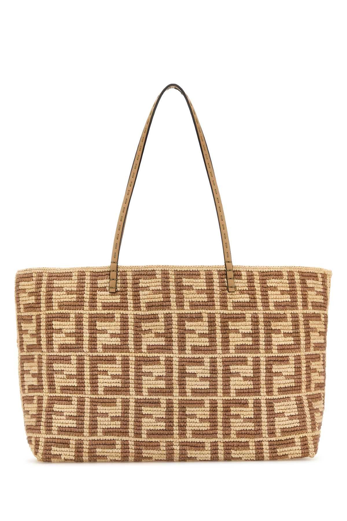 トートバッグ FENDI EMBROIDERED CANVAS RAFFIA SUMMER SHOPPING BAG Summer Tote Fabric Beige | Fendi