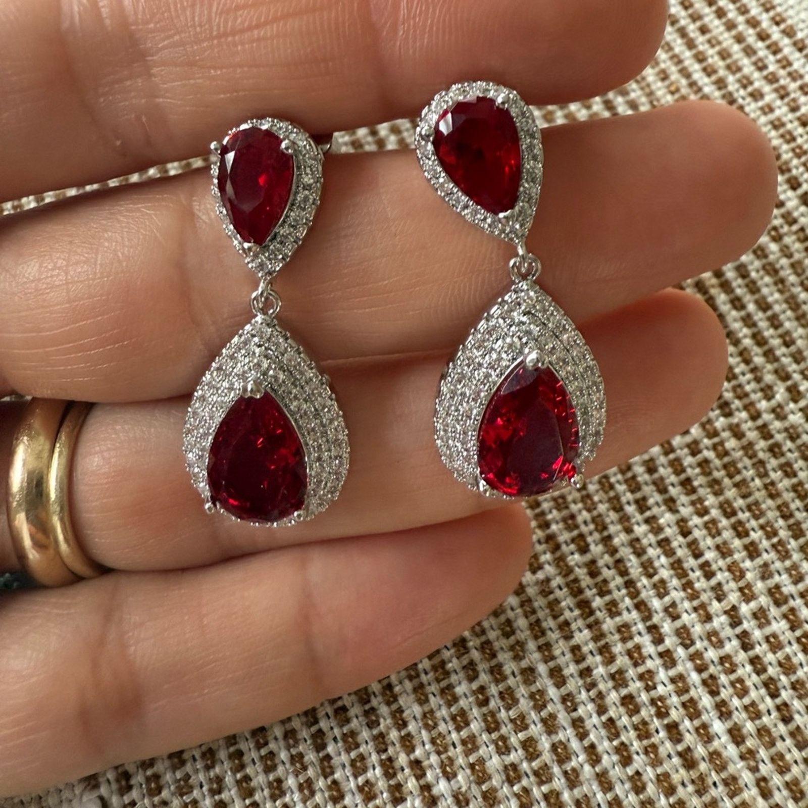 Other Red CZ Drop Earrings for Women Size ONE SIZE - 3 Thumbnail