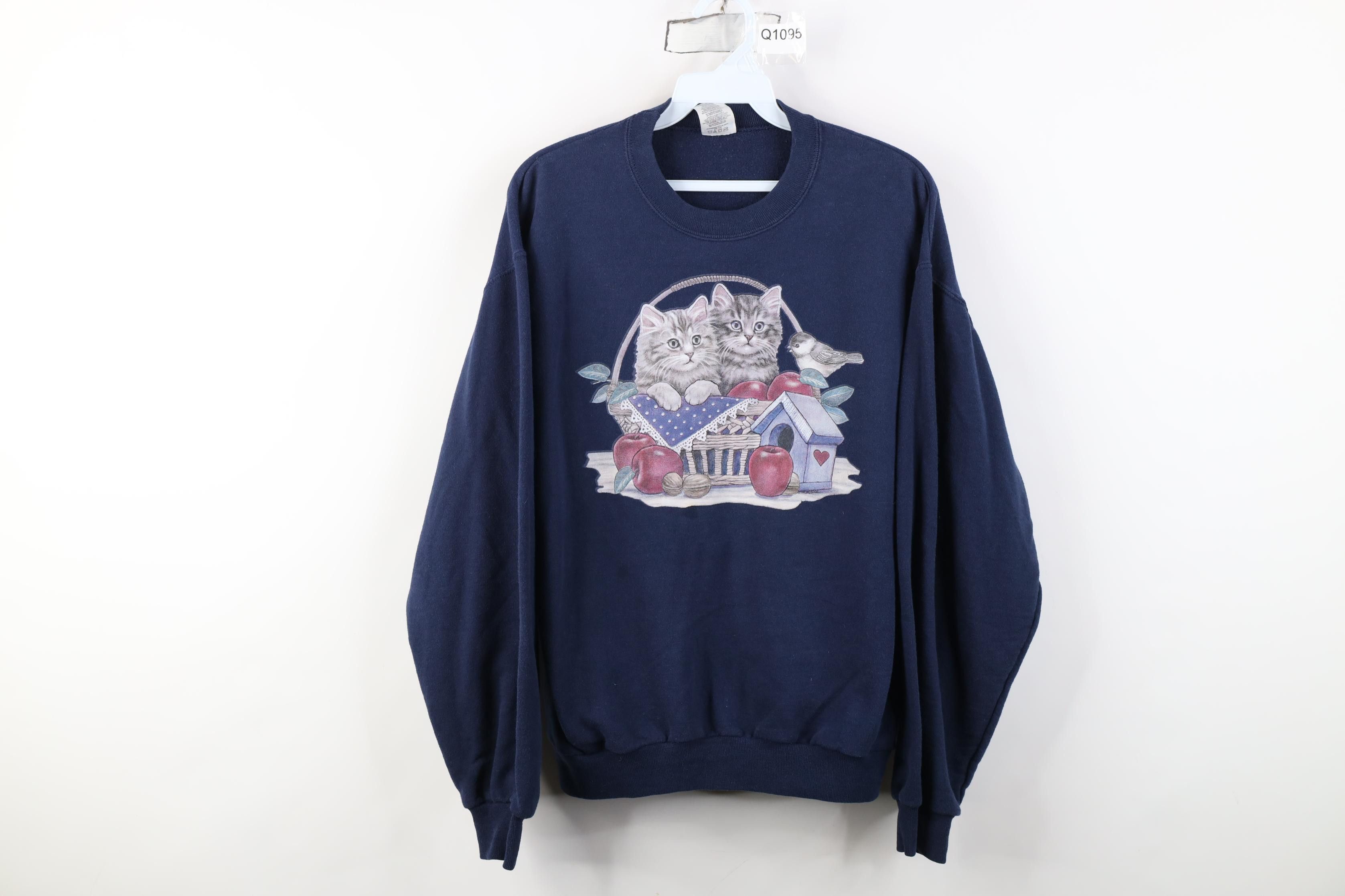 Vintage Vintage 90s Streetwear Cat Kitten Bird Crewneck Sweatshirt Size M / US 6-8 / IT 42-44 - 1 Thumbnail