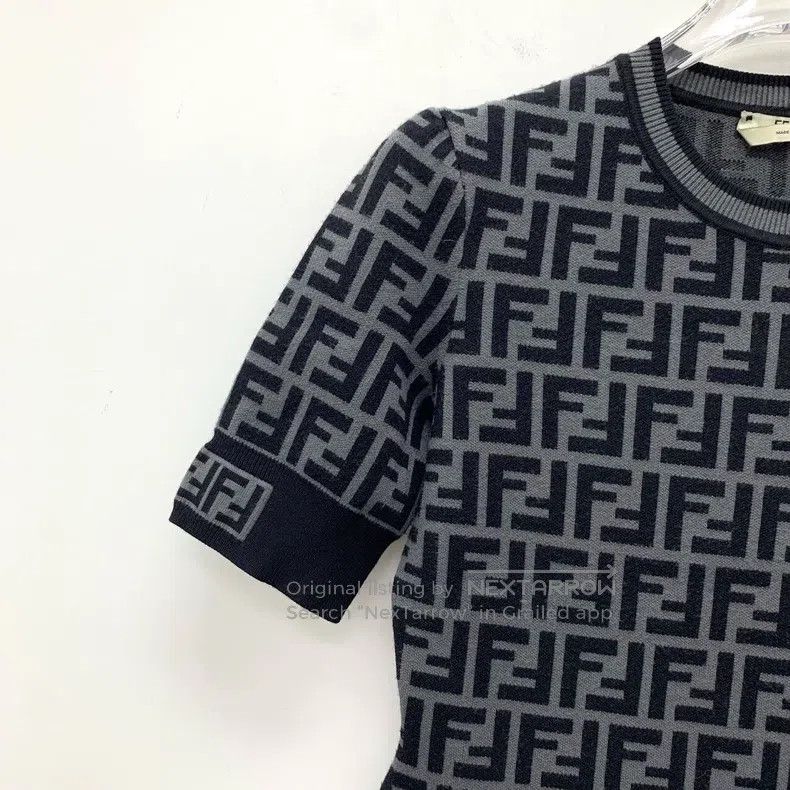 Fendi Fendi Dark Gray Logo Letter Full-Print Round Neck Short Sl Size XXS / US 00 / IT 34 - 3 Thumbnail