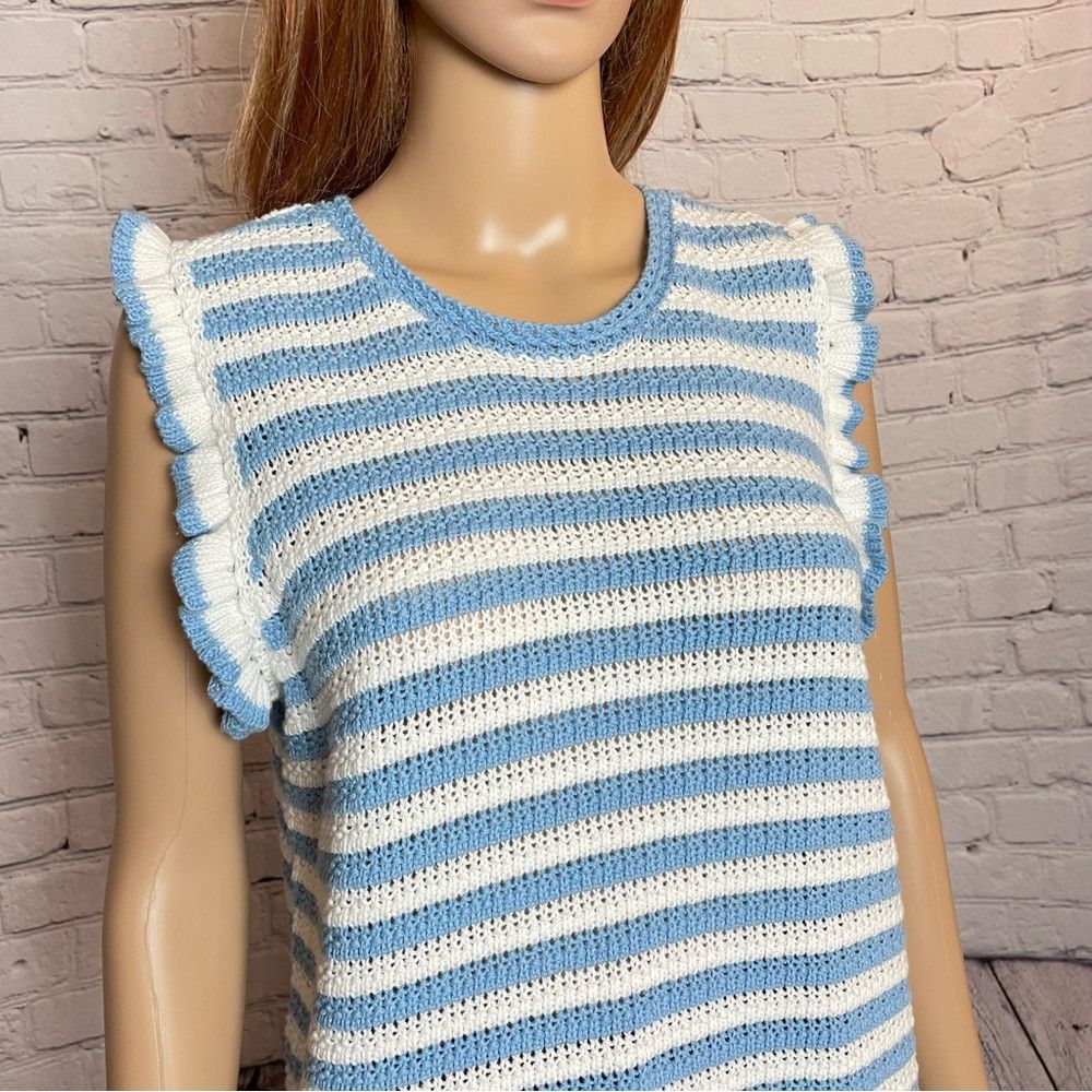 Other NWT New Design 365 Striped Blue White Cotton Knit Top Size Size M / US 6-8 / IT 42-44 - 2 Thumbnail
