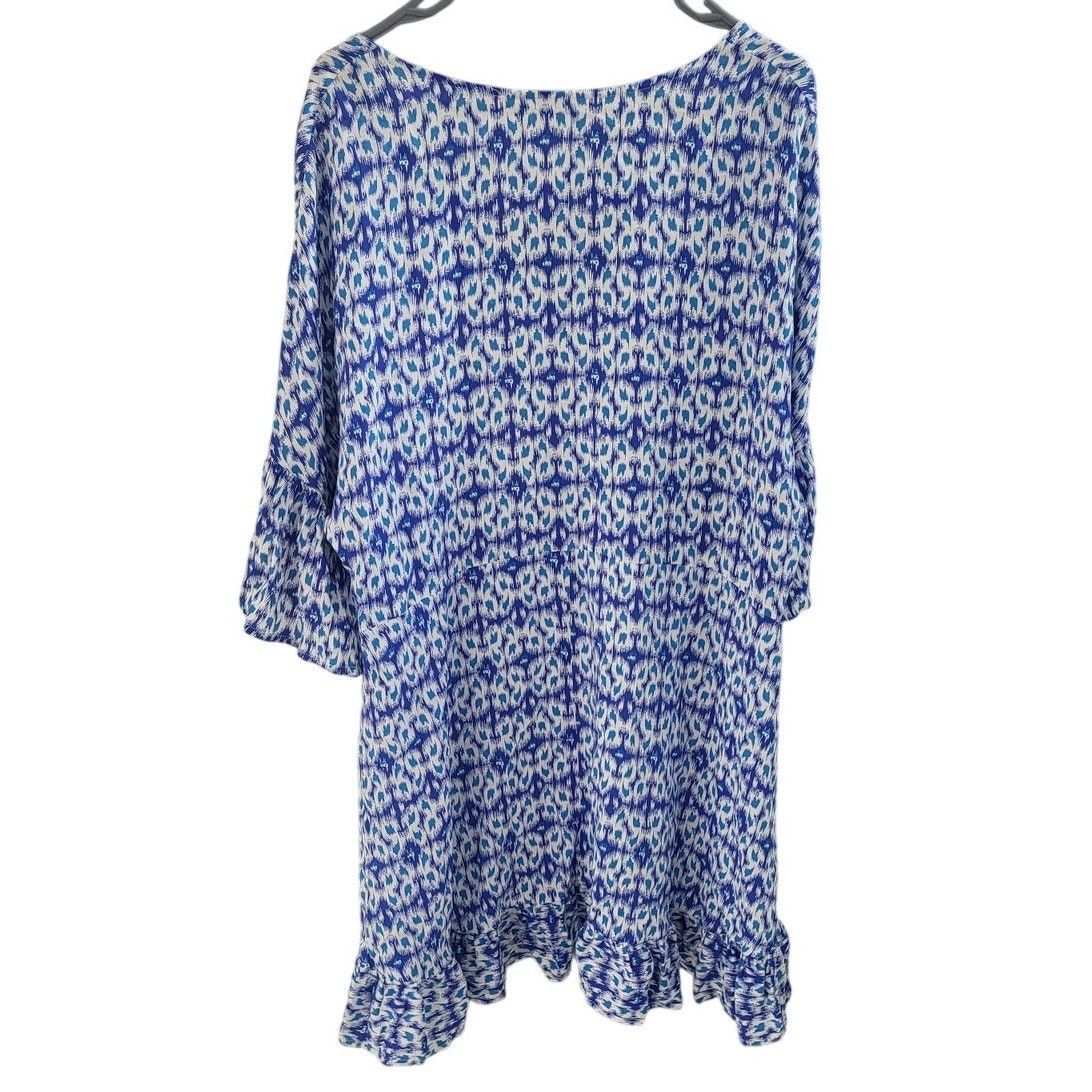Avenue Avenue Blue & White V Neck Ruffled Hem Tunic Top - Size 18 Size XXL / US 16-18 / IT 52-54 - 2 Thumbnail