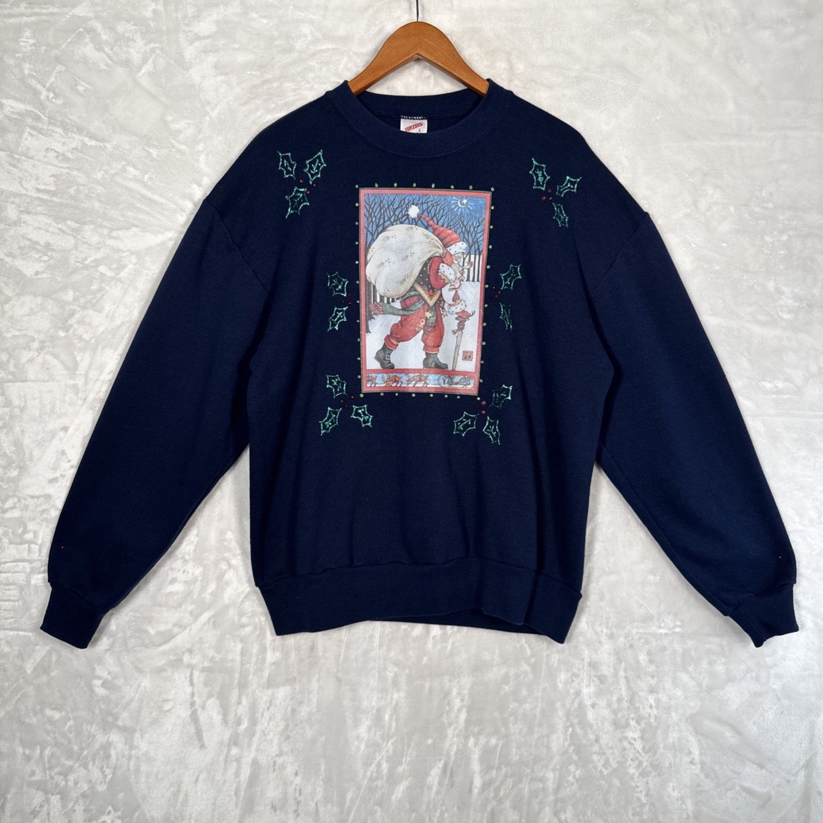 Hanes VTG Handmade Christmas sweatshirt Santa puffy paint Size L / US 10 / IT 46 - 1 Thumbnail