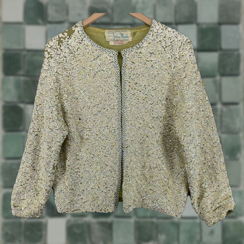 Jordan Marsh Womens Cardigan Sweater L Angora Lambswool Sequin