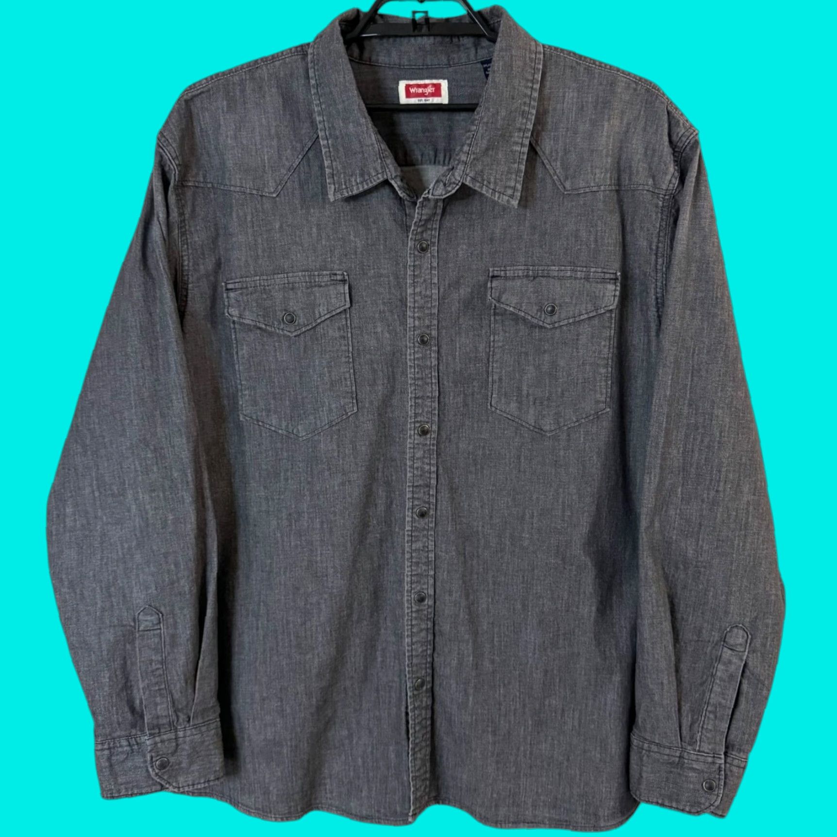 Wrangler Wrangler Shirt Gray Denim 3XL Pearl-Snap Western Button-Up Long-Sleeve Men's Size US XXL / EU 58 / 5 - 1 Thumbnail