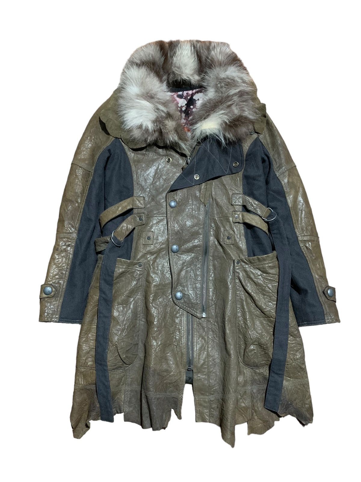1990s Tankus lambskin fox fur bondage punk leather jacket