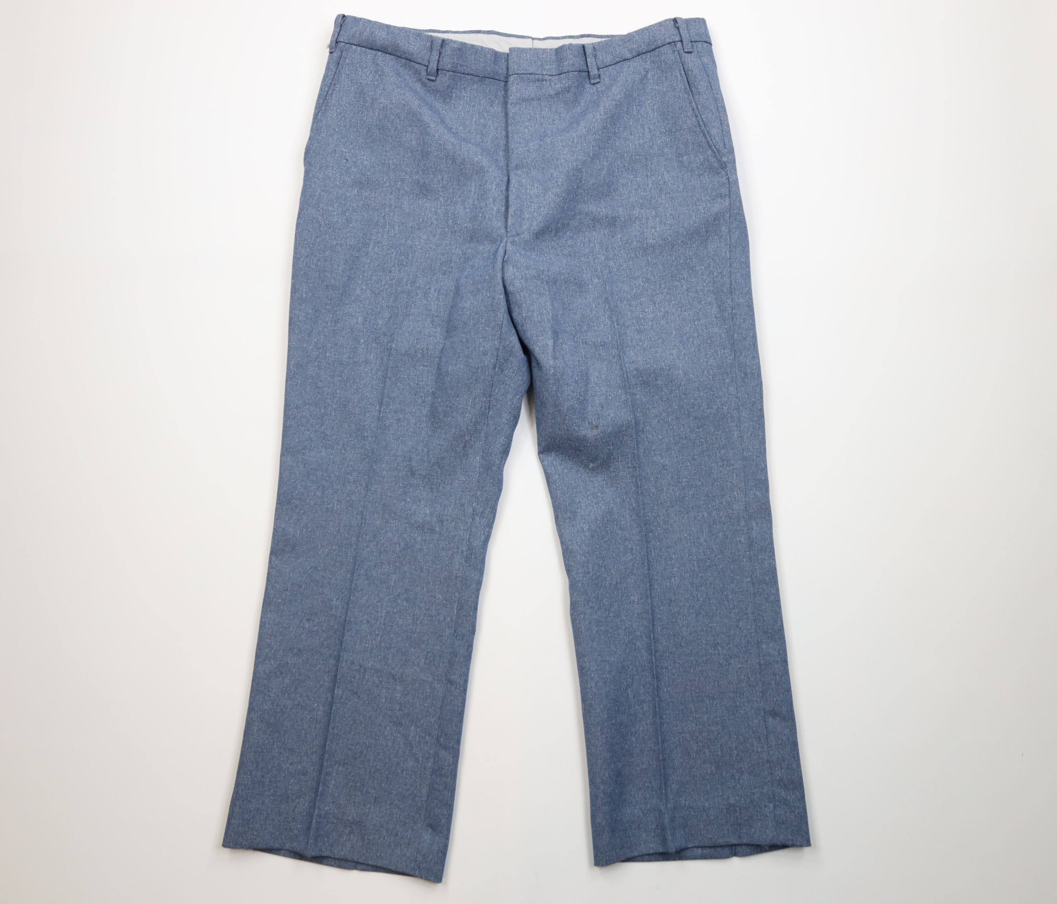 Vintage Vintage 70s Streetwear Knit Wide Leg Chino Pants Blue USA Size US 38 / EU 54 - 1 Thumbnail