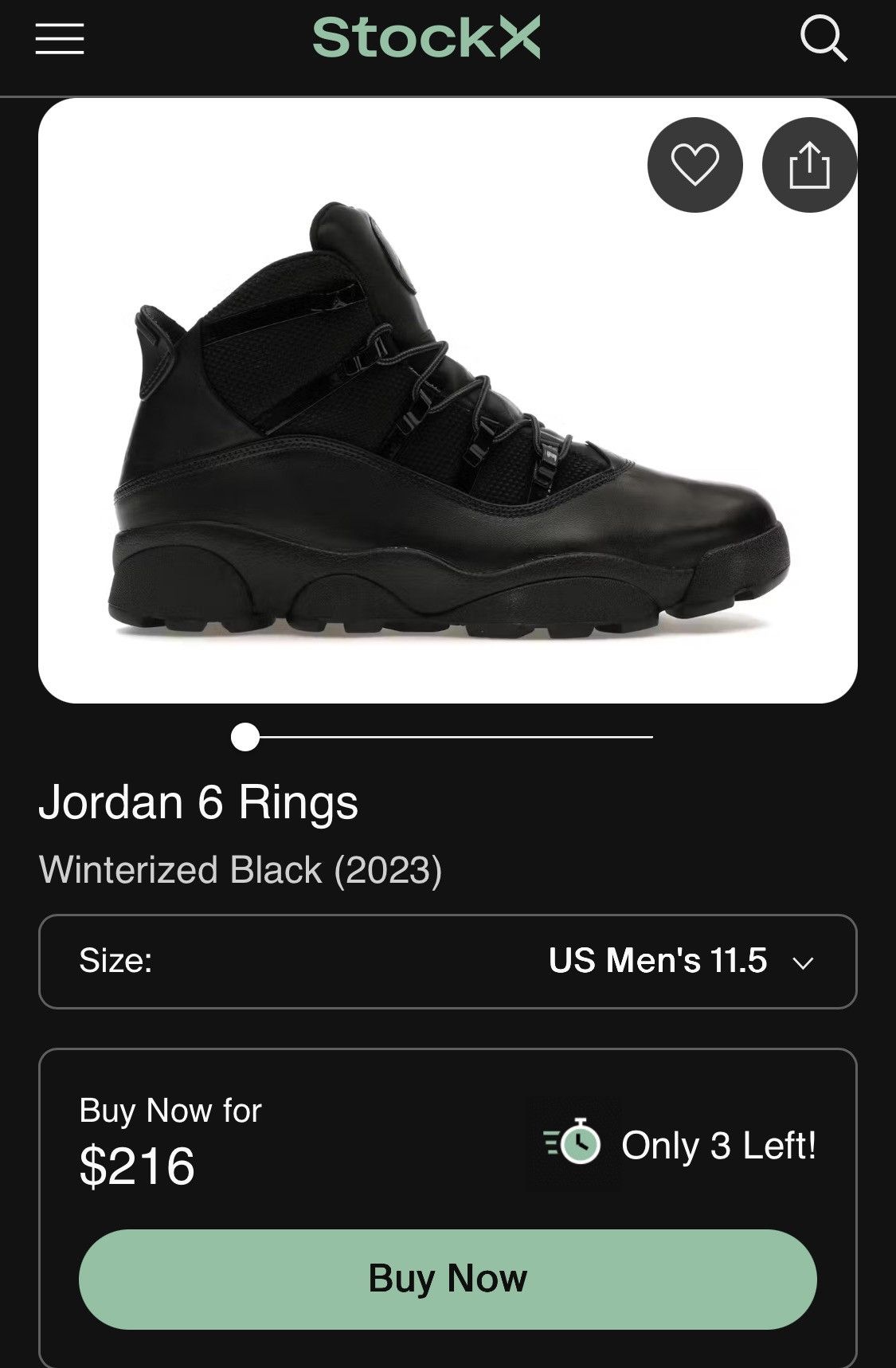 Jordan Brand Jordan 6 Rings Winterized Black (2023) Size US 11.5 / EU 44-45 - 6 Thumbnail