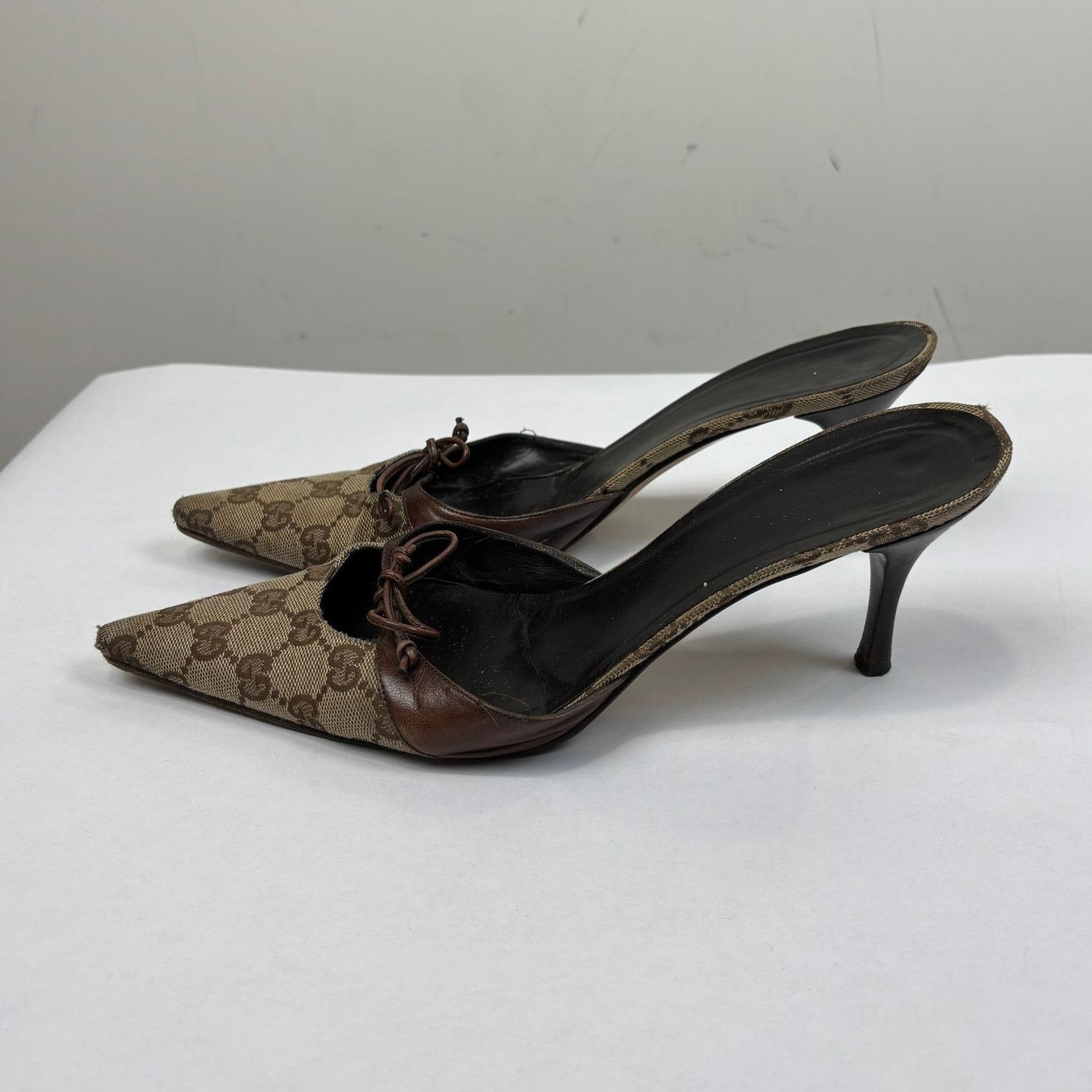 Gucci × Vintage VTG Gucci Monogram Cut Out Kitten Heels Mules Women's 8.5B Size US 8.5 / IT 38.5 - 5 Thumbnail