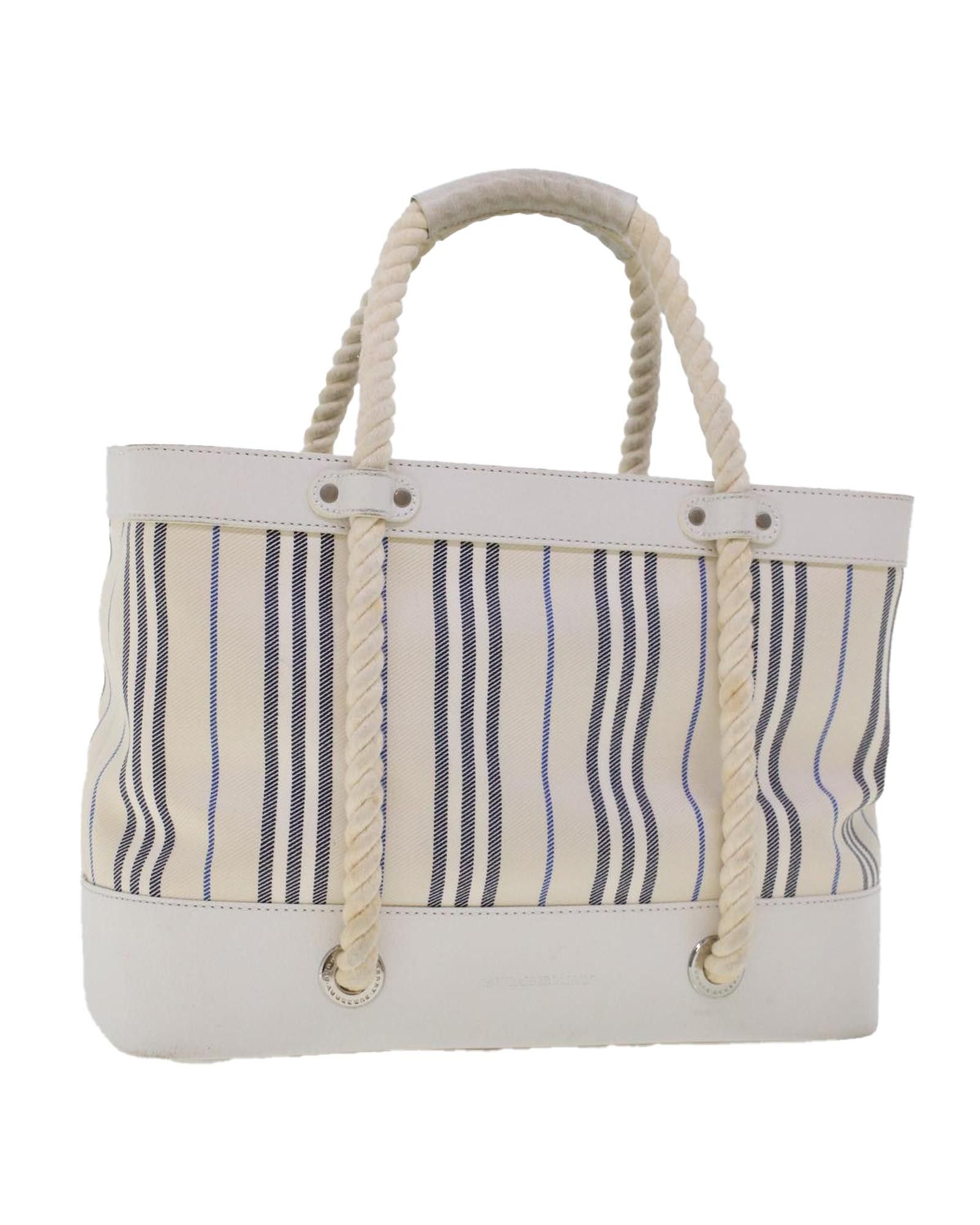 image of Burberry Canvas Hand Bag With Minimal Wear in White, Women's