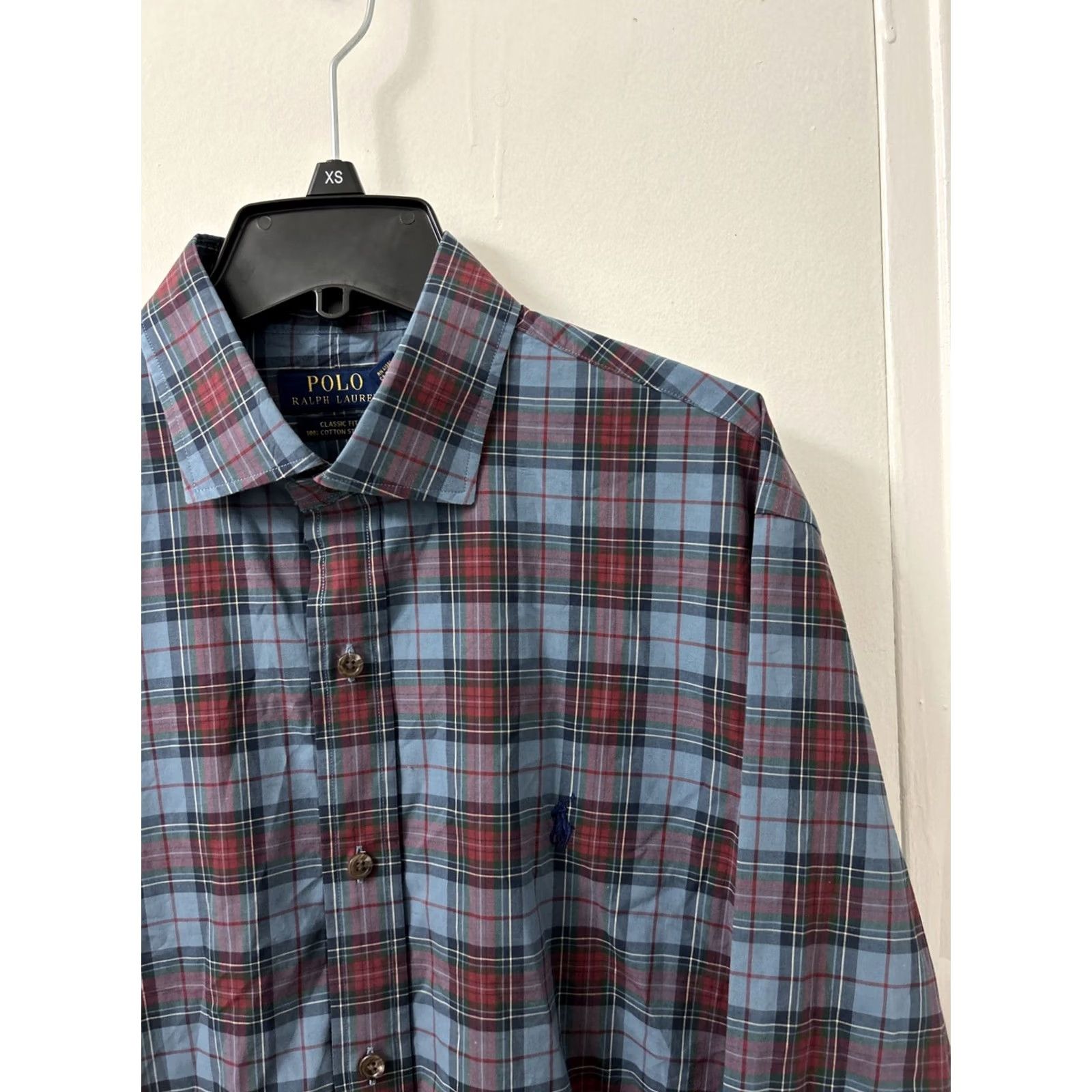 Polo Ralph Lauren Polo Ralph Lauren Shirt Mens L Blue Red 100% Cotton Stretch Plaid Button Up L/S Mens Regular Modern Classic Mens Shirt Size US L / EU 52-54 / 3 - 4 Thumbnail