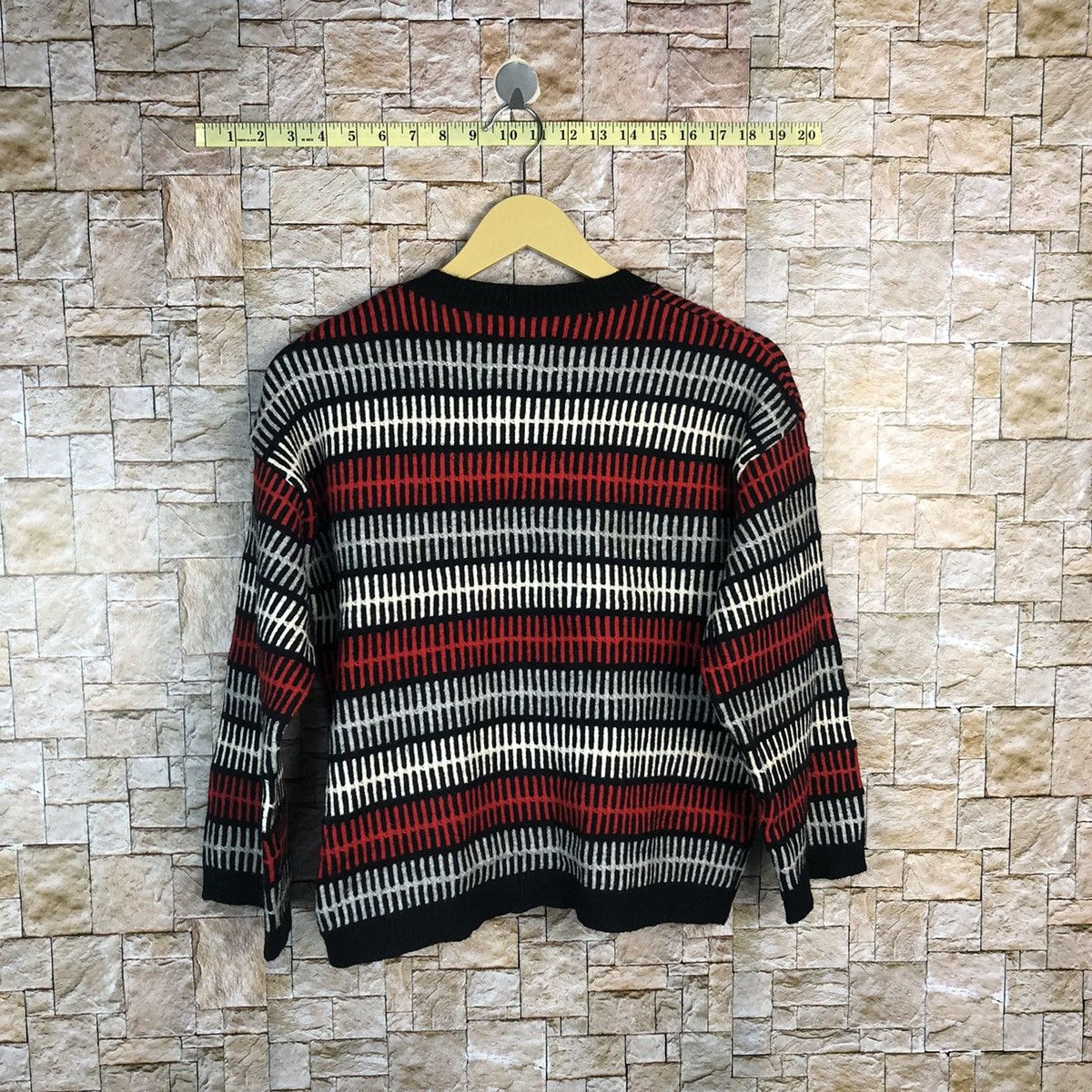 Homespun Knitwear × Japanese Brand × OVER THE STRiPES Merldiom Red stripe Knitwear sweatshirt #A772 Size S / US 4 / IT 40 - 12 Thumbnail