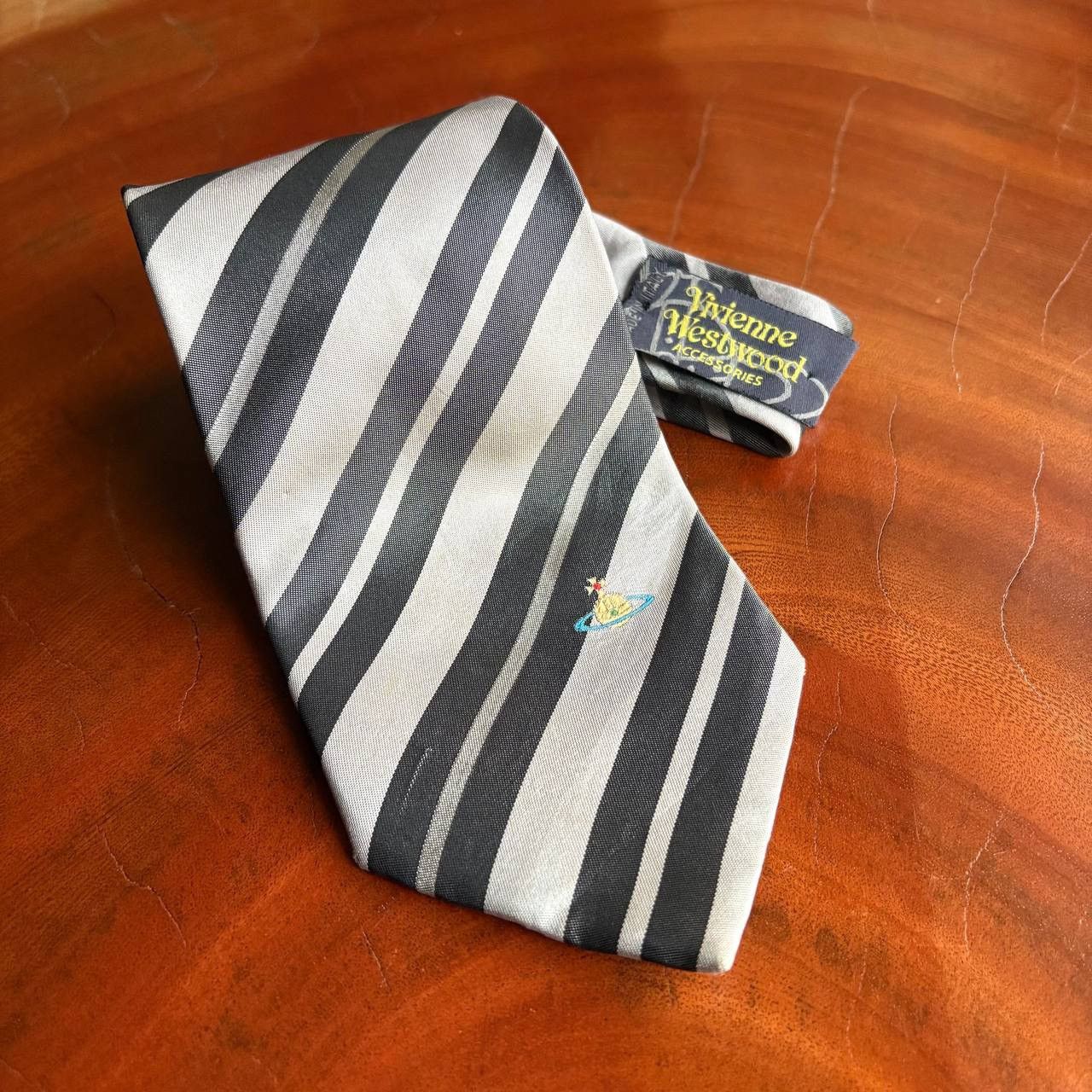 Vivienne Westwood Signature Orb Logo Striped Silk Neck Tie