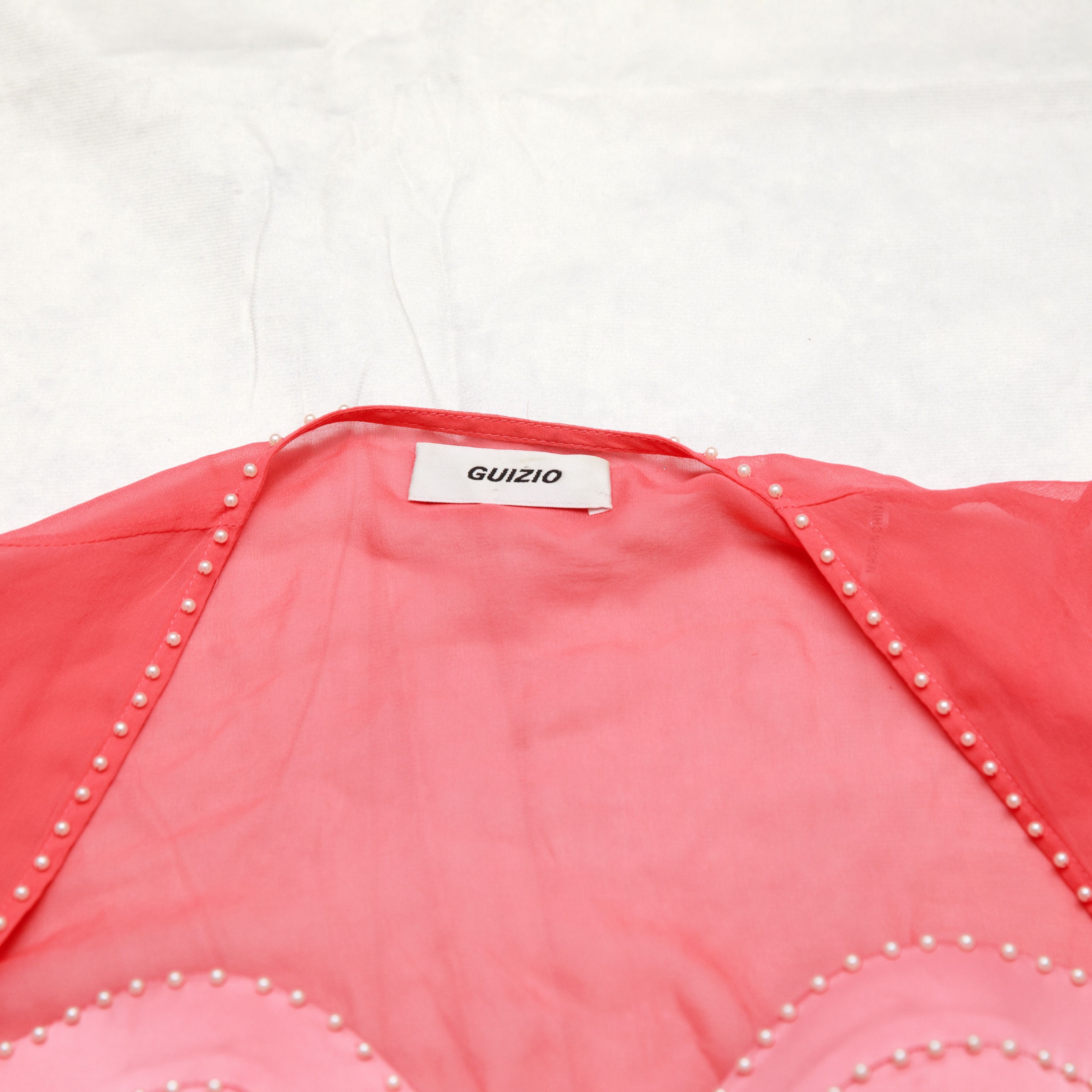 Guizio Danielle Guizio Long Sleeve Pearl Trim Top In Punch Silk Size XS / US 0-2 / IT 36-38 - 3 Thumbnail
