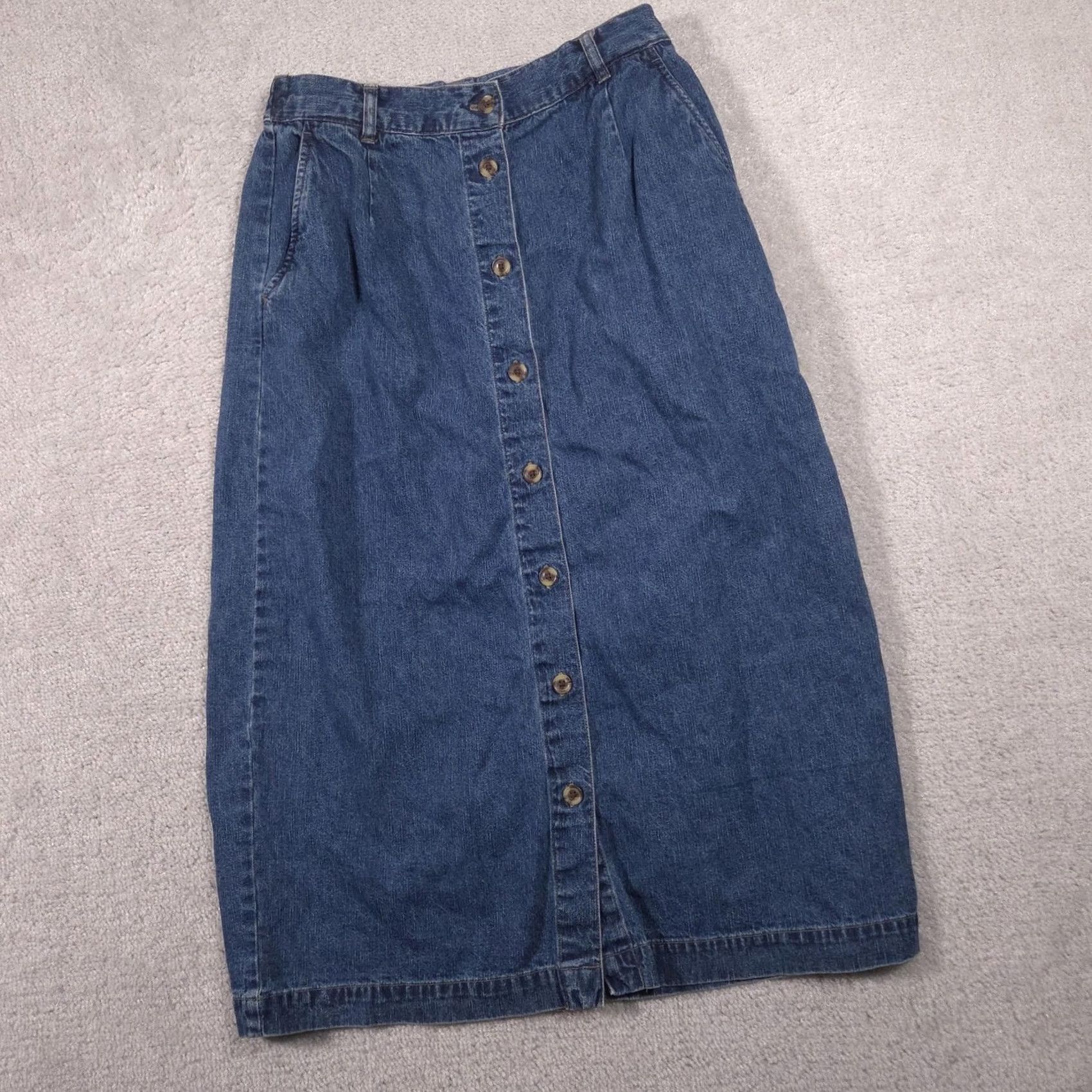 Denime VINTAGE? No. Cabin Creek Skirt Womens 12P Blue Denim Button Front Elastic Waist Midi Pockets Size 34" / US 12 / IT 48 - 3 Thumbnail