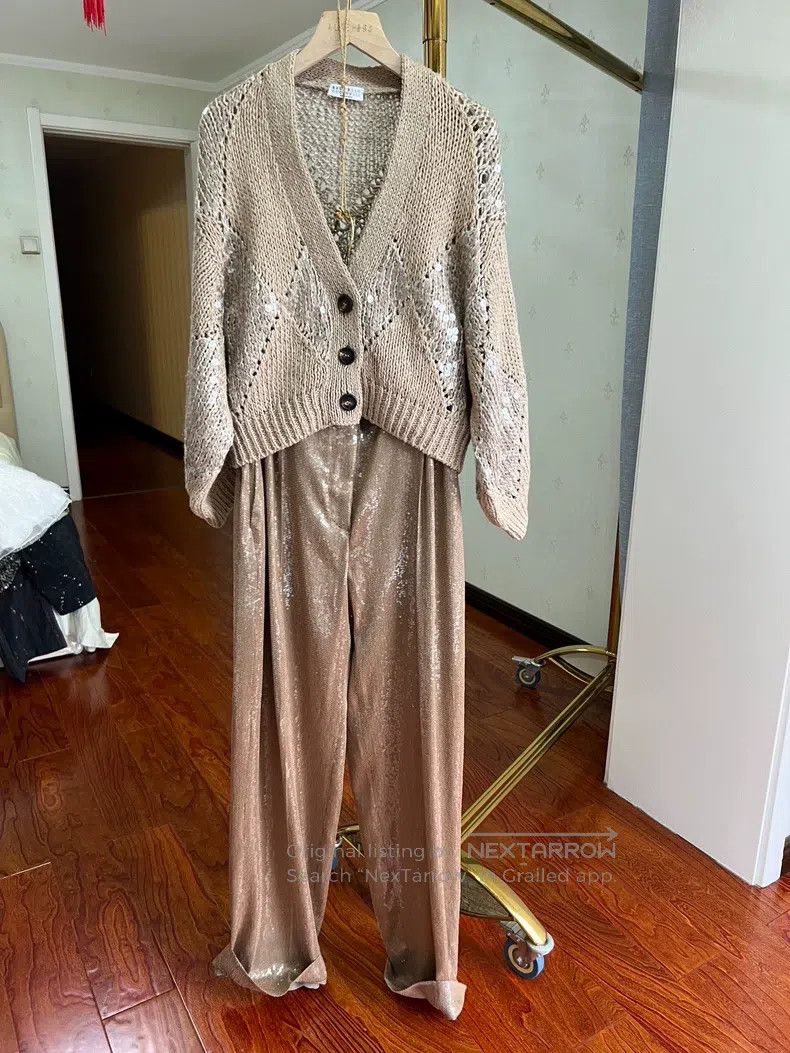 Brunello Cucinelli Brunello Cucinelli Full Glitter Wide Leg Pants Size 26" / US 2 / IT 38 - 3 Thumbnail