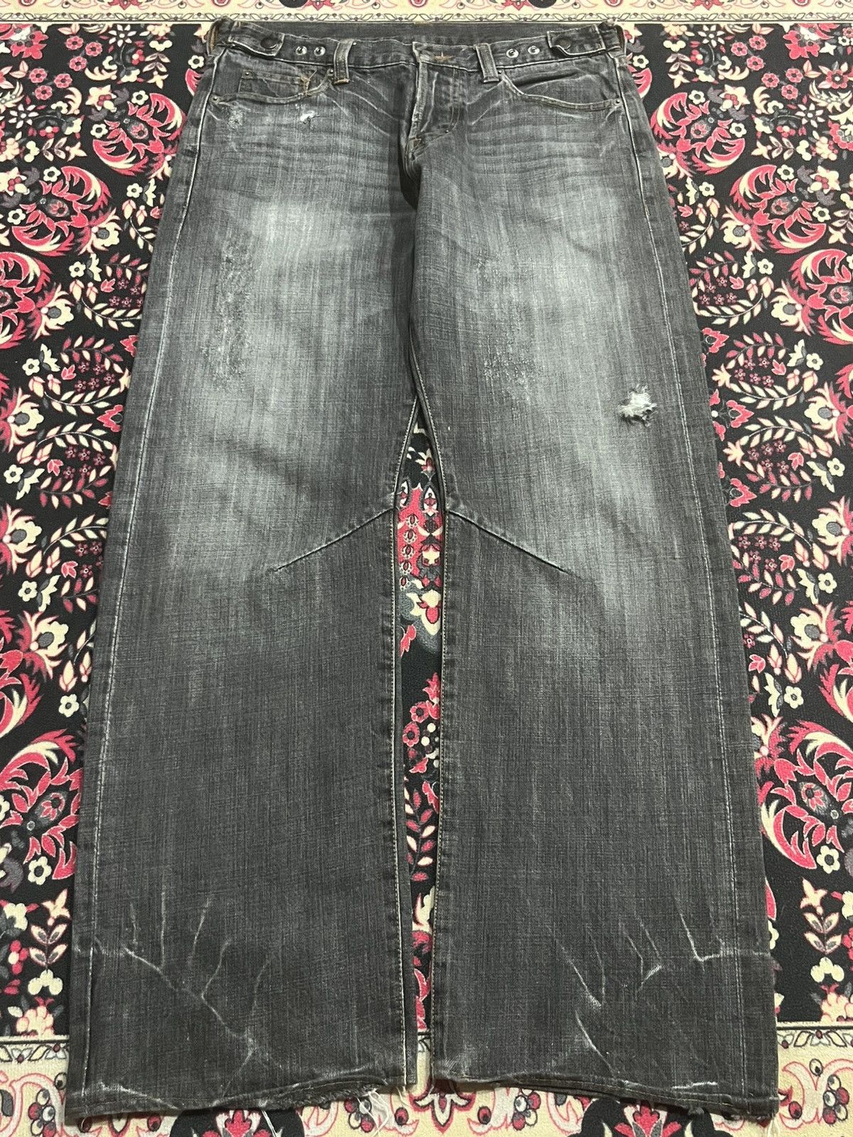 Le Grande Bleu (L.G.B.) Japanese Brand Grunge Style Adjustable Waist Dark Rip Jeans Size US 33 - 1 Thumbnail