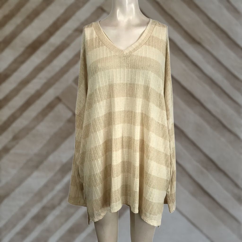 Vintage White Birch Striped Knit Long Sleeve Oversized Tunic Top Plus Size 3X Size XXL / US 16-18 / IT 52-54 - 1 Thumbnail