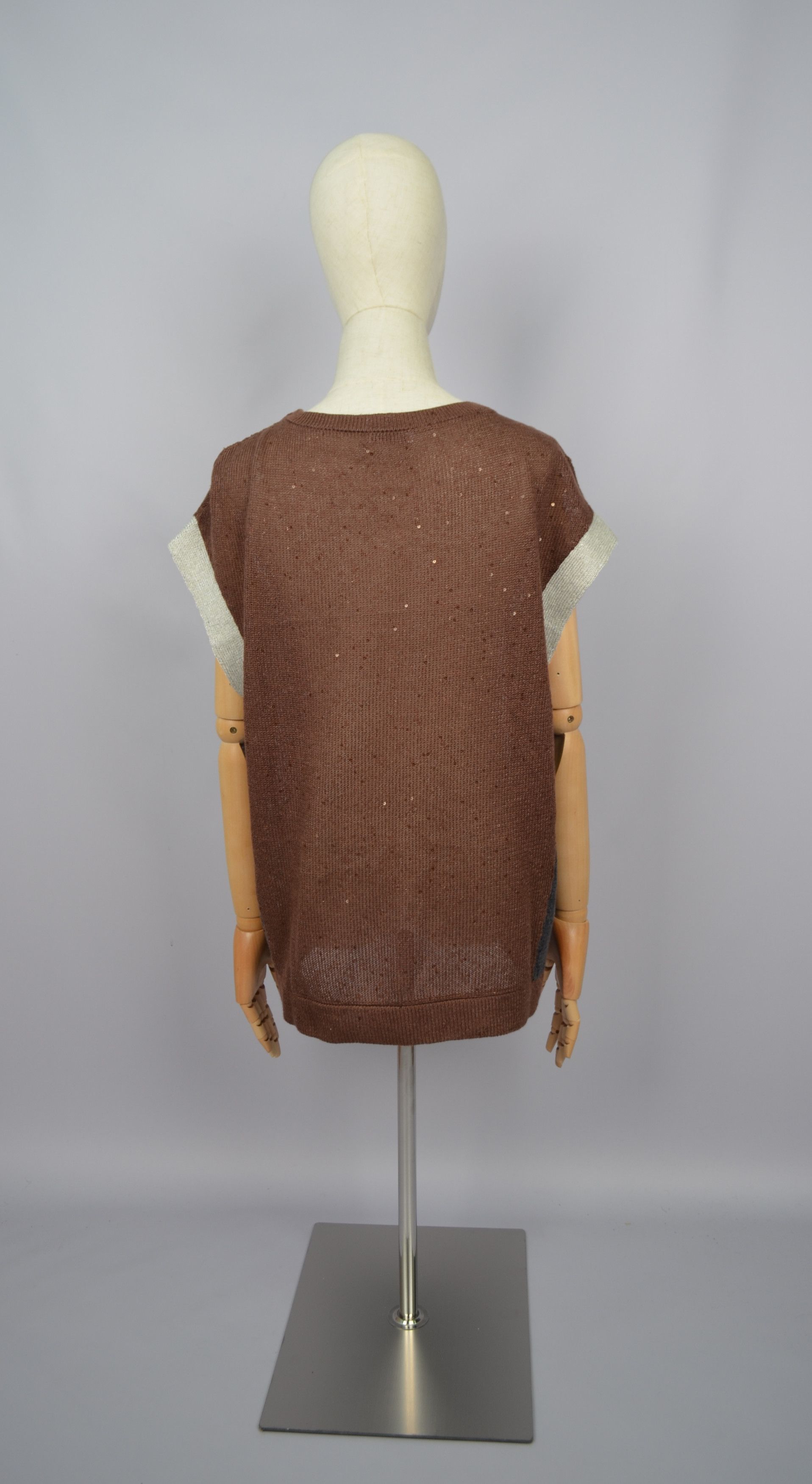Brunello Cucinelli × Designer Brunello Cucinelli Sequin Linen\Silk Brown Grey Sleeveless Size XXL / US 16-18 / IT 52-54 - 10 Thumbnail