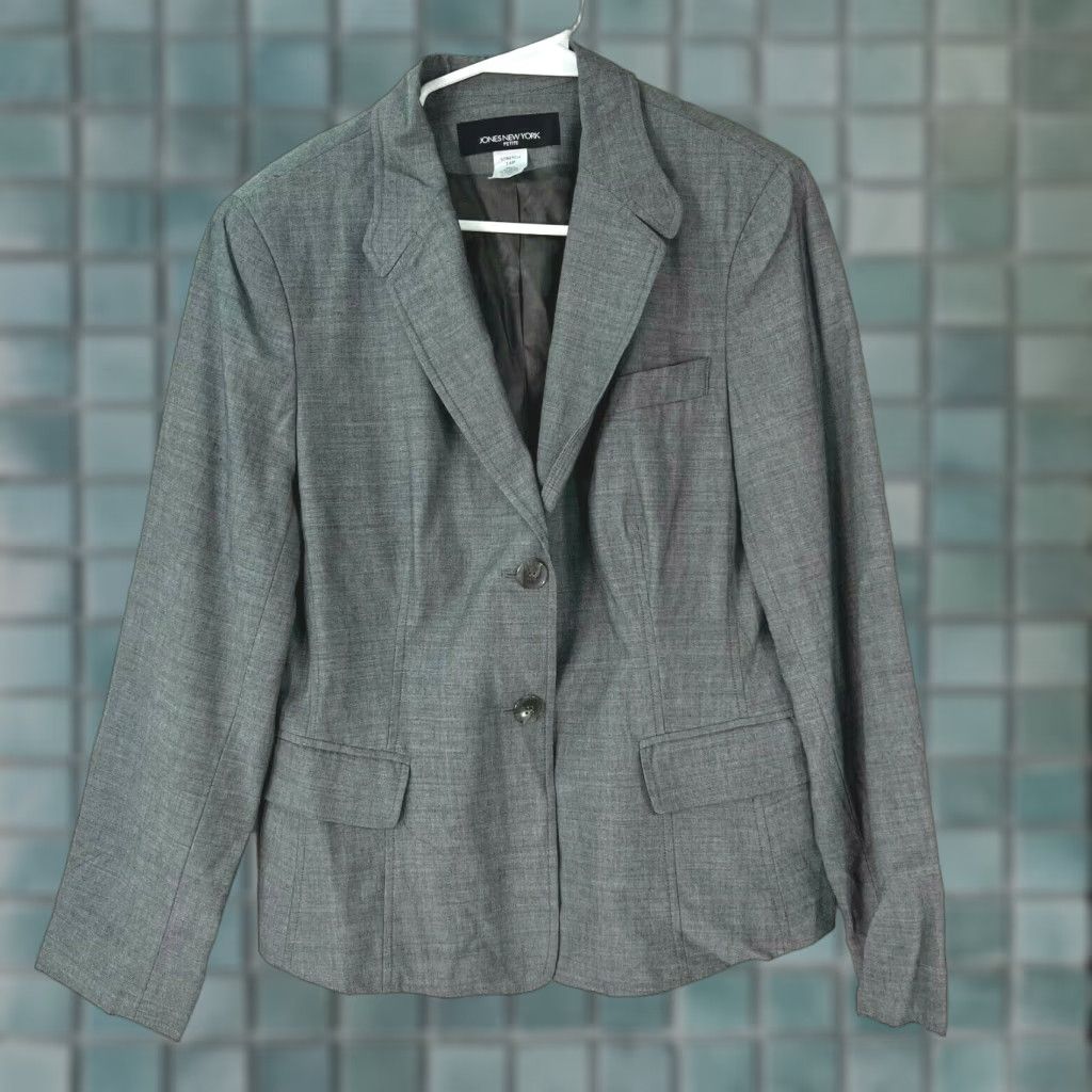 Jones New York Jones New York Womens Blazer Long Sleeve Stretch Two Button Gray 14P Size XL / US 12-14 / IT 48-50 - 1 Thumbnail