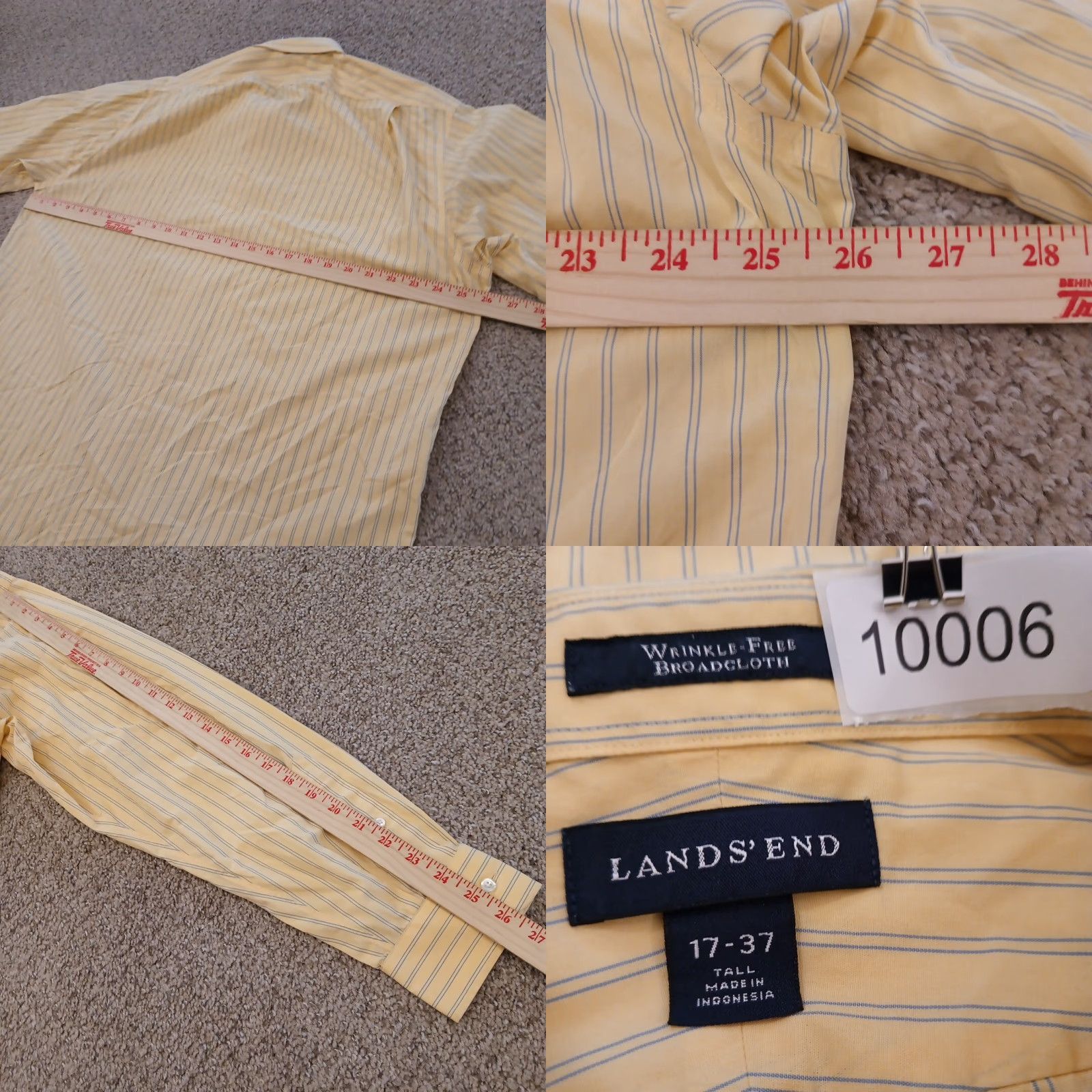 Lands' End Lands' End Shirt Mens 17 Tall Yellow Striped Long Sleeve Button-Up Size US XL / EU 56 / 4 - 8 Thumbnail