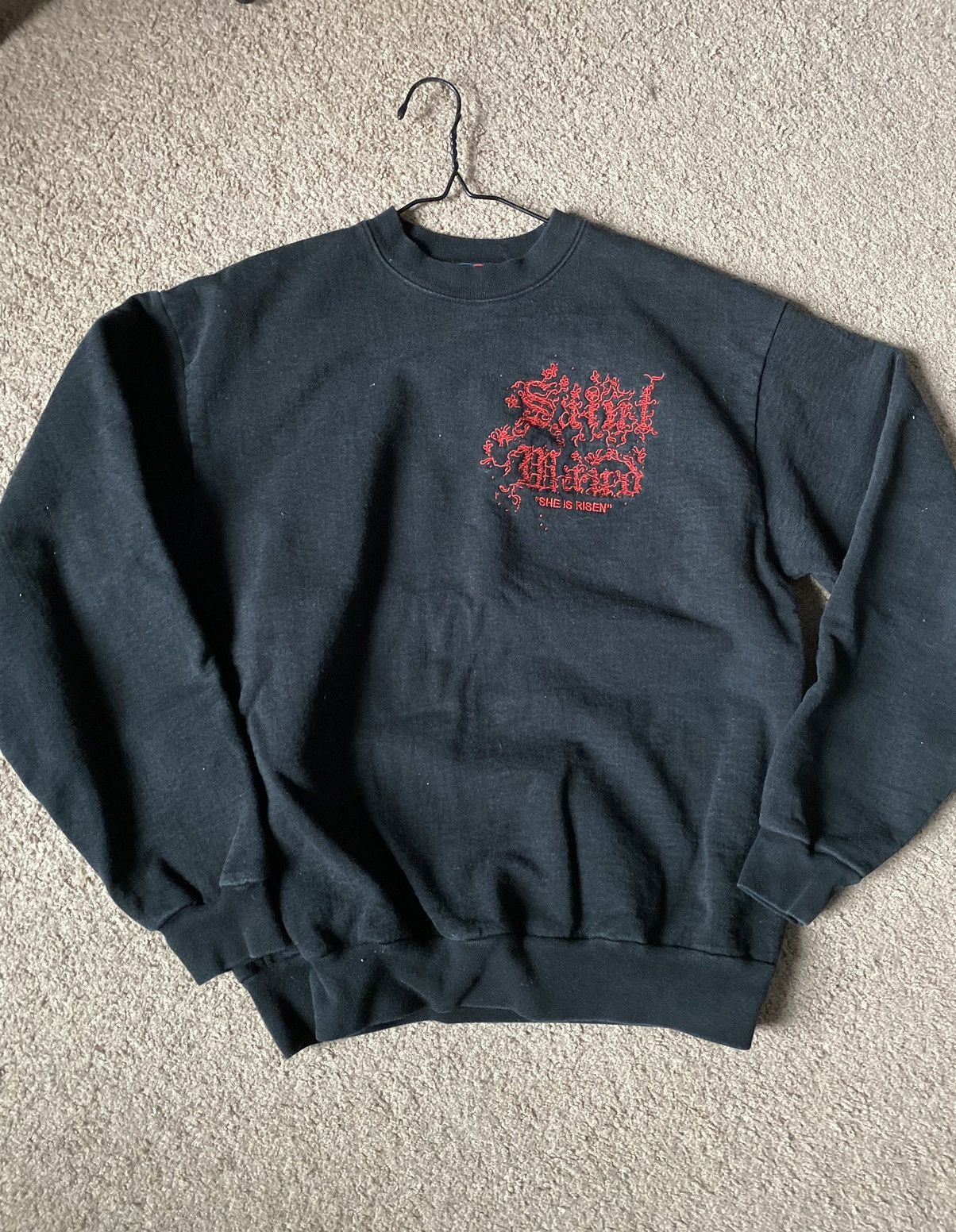 image of A24 x Online Ceramics Saint Maud Embroidered Crewneck in Black, Men's (Size Medium)