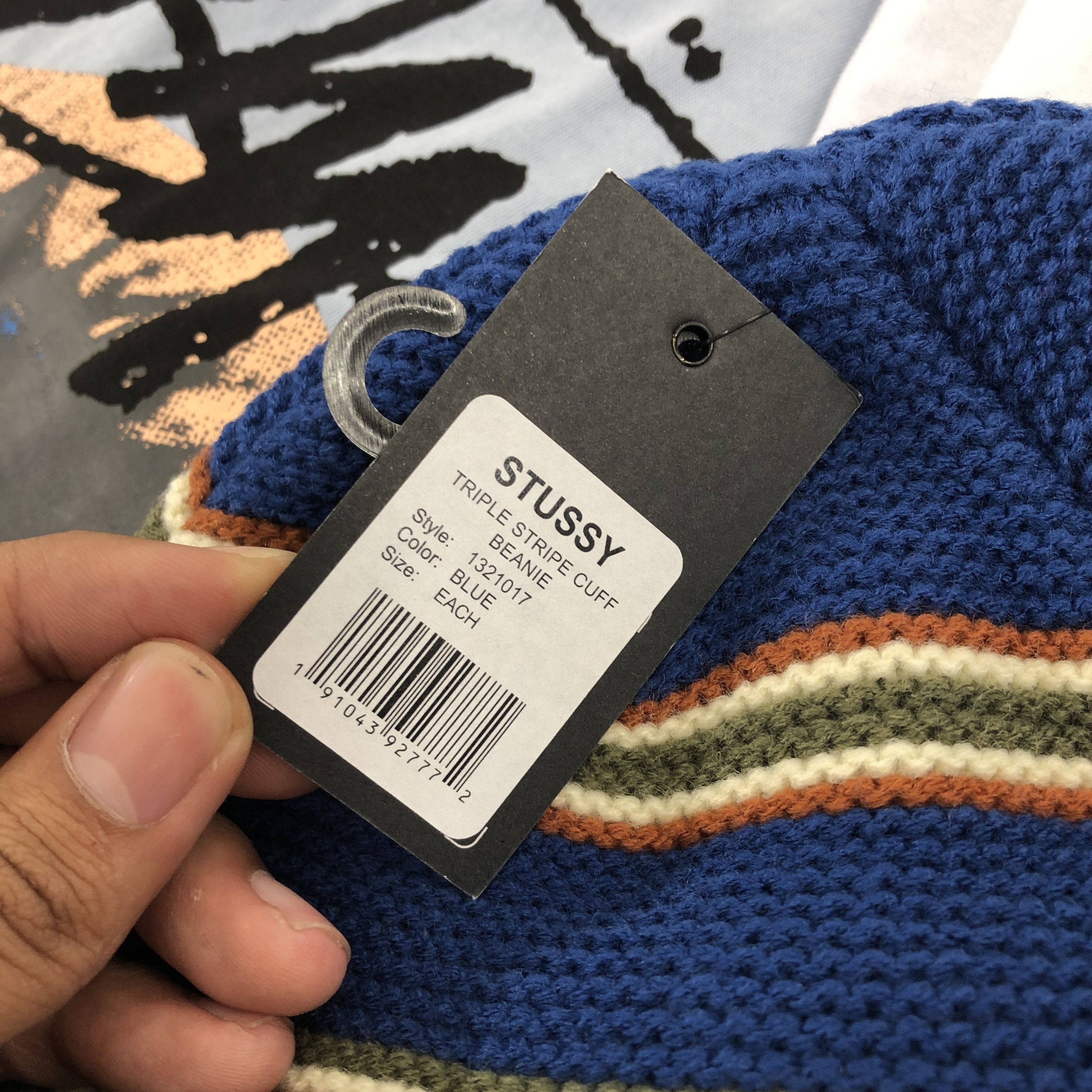 Stussy STUSSY TRIPLE STRIPE BEANIE HAT BLUE Size ONE SIZE - 3 Thumbnail