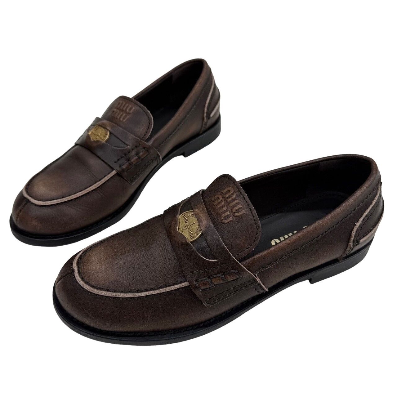 Miu Miu Miu Miu Brown Coin Penny Loafers Size 38 Size US 8 / IT 38 - 1 Thumbnail