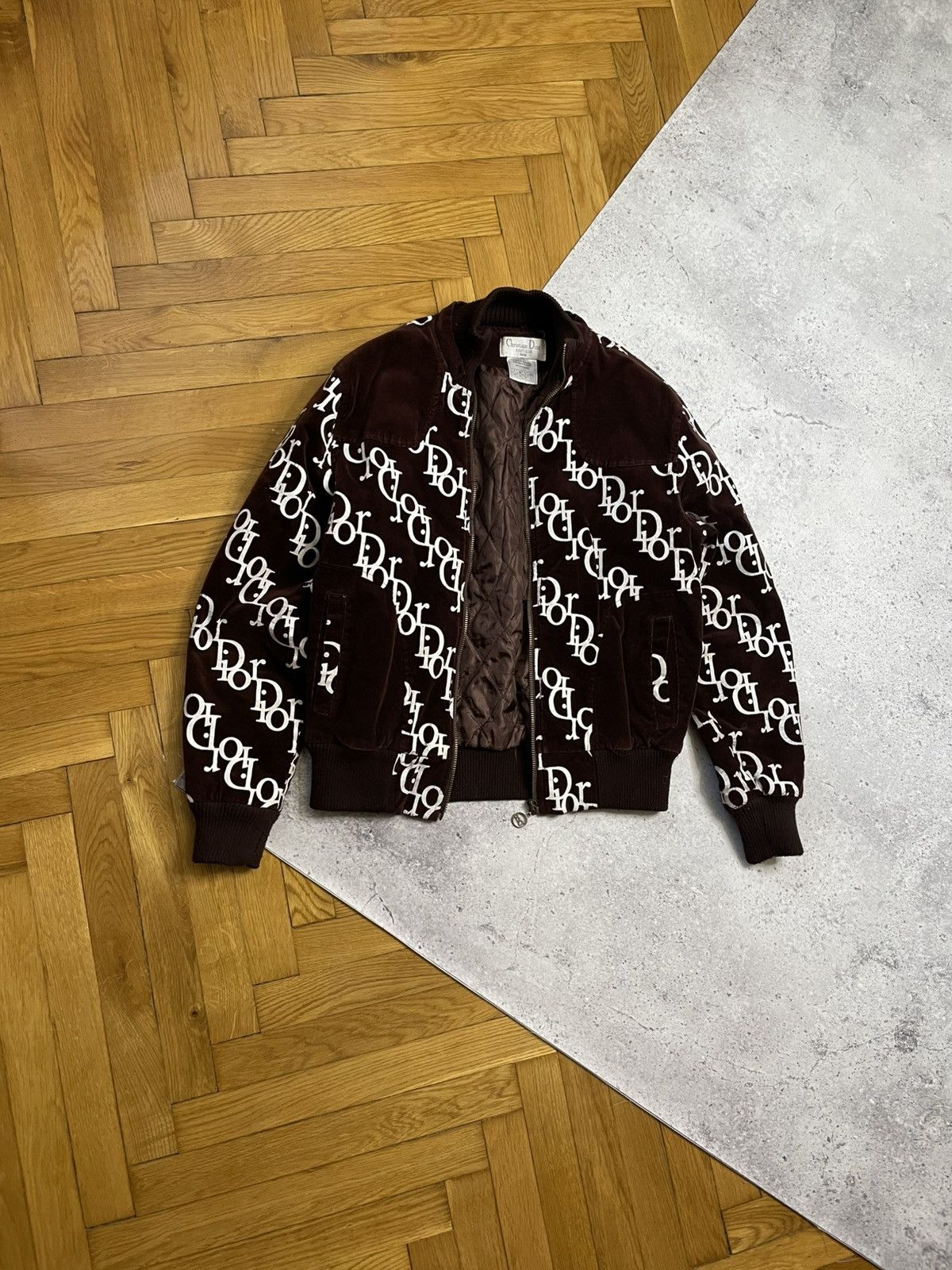 Designer × Vintage VTG Dior Bootleg Monogram Velvet Zip Jacket Brown Size S / US 4 / IT 40 - 1 Thumbnail