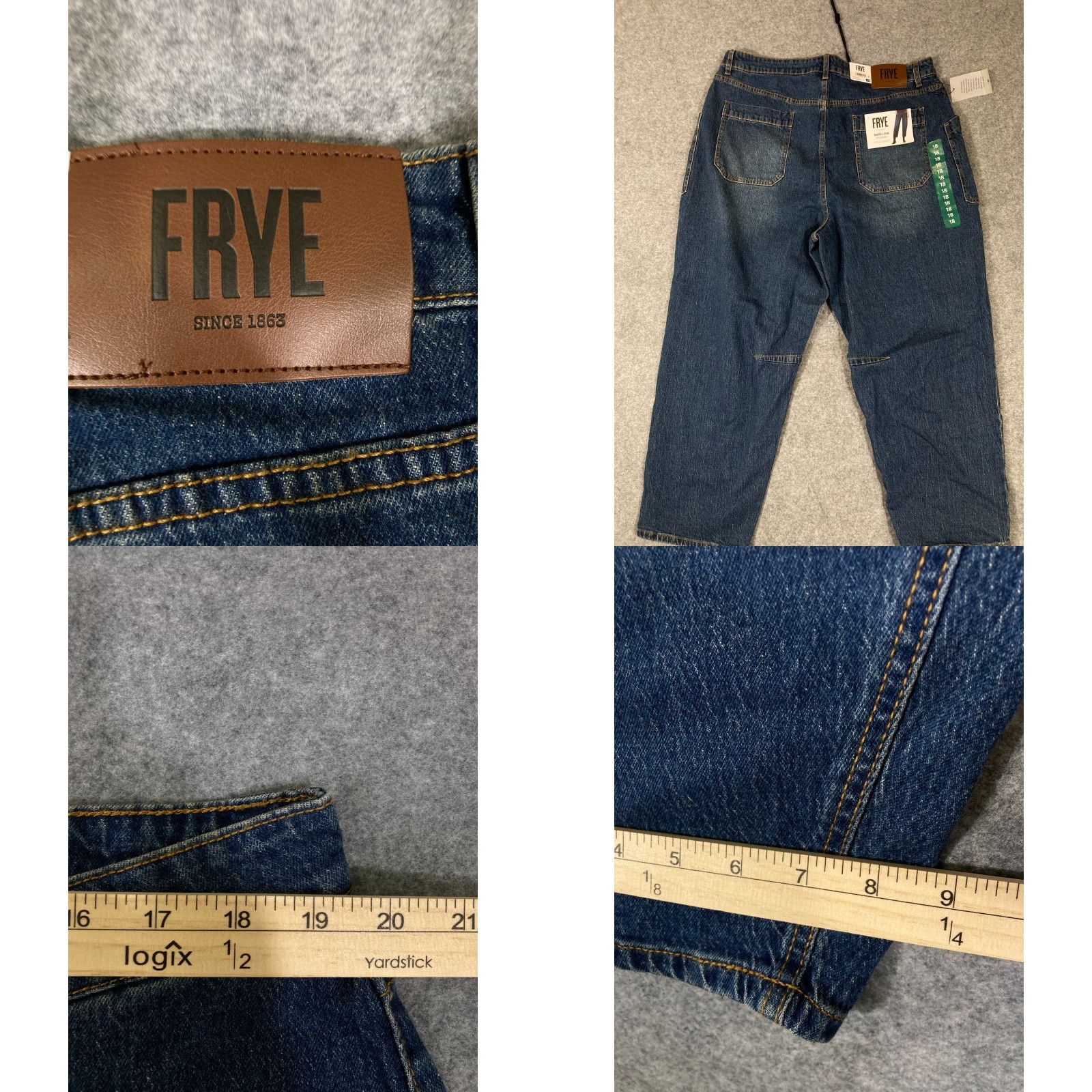 Frye Frye Barrel Jeans Womens 18 Blue Button Fly 5-Pockets Medium Wash Outdoor NWT Size 40" / US 18 - 9 Thumbnail