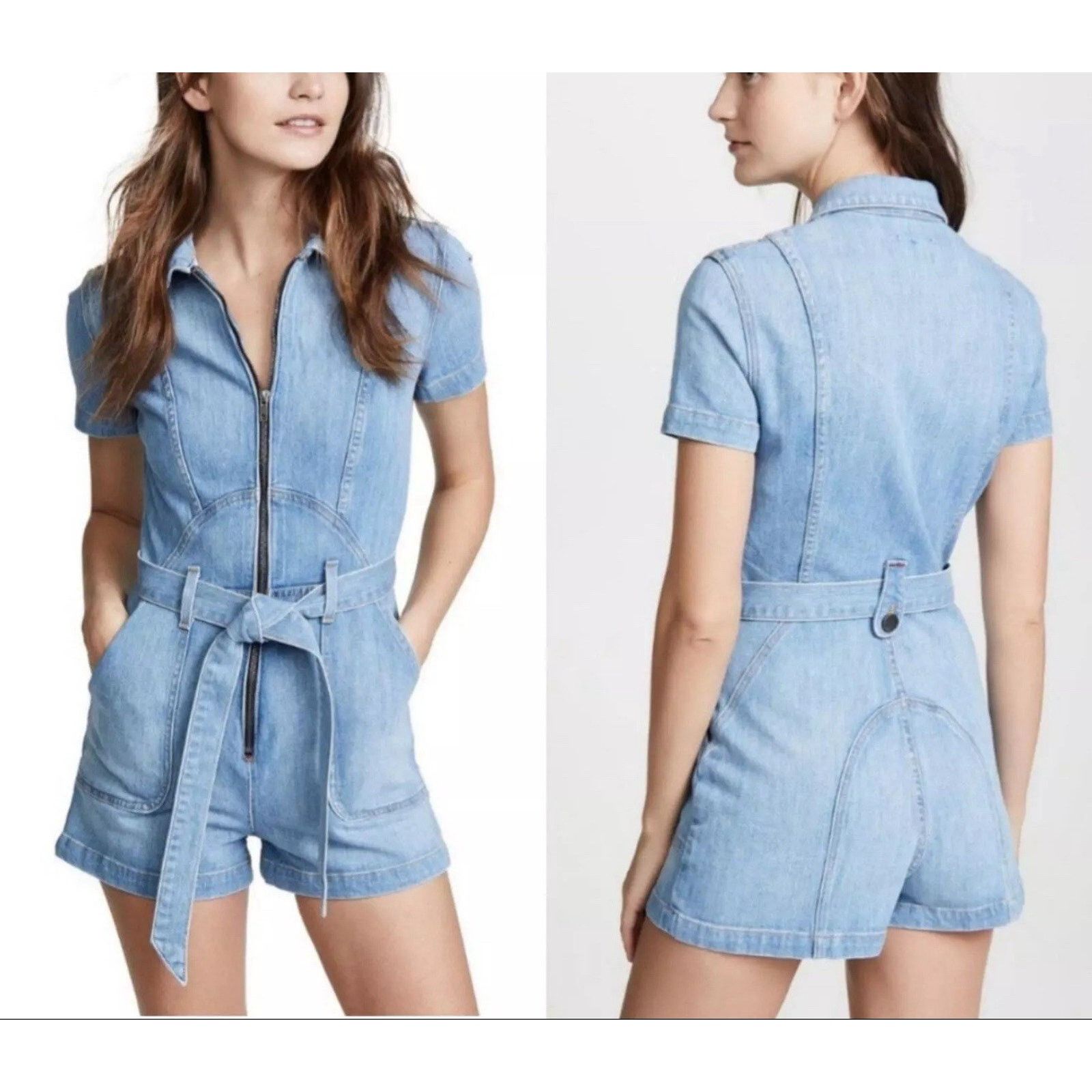Alice + Olivia Alice + Olivia Denim Romper Short Jumpsuit 27 Front Zipper Size 27" / US 4 / IT 40 - 1 Thumbnail