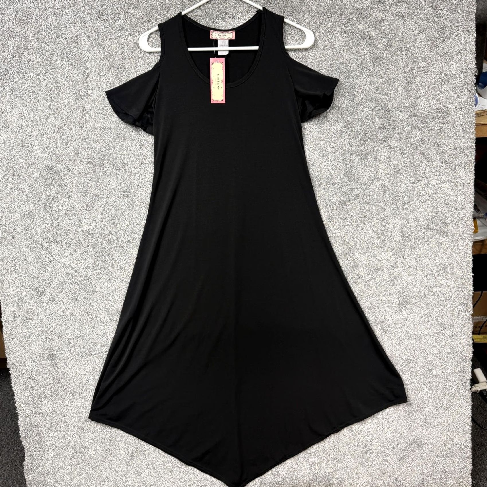 Vintage C'est La Vie Dress S Black Maxi Handkerchief Hem Cold Shoulder Boho Festival USA Dress Size S / US 4 / IT 40 - 2 Thumbnail
