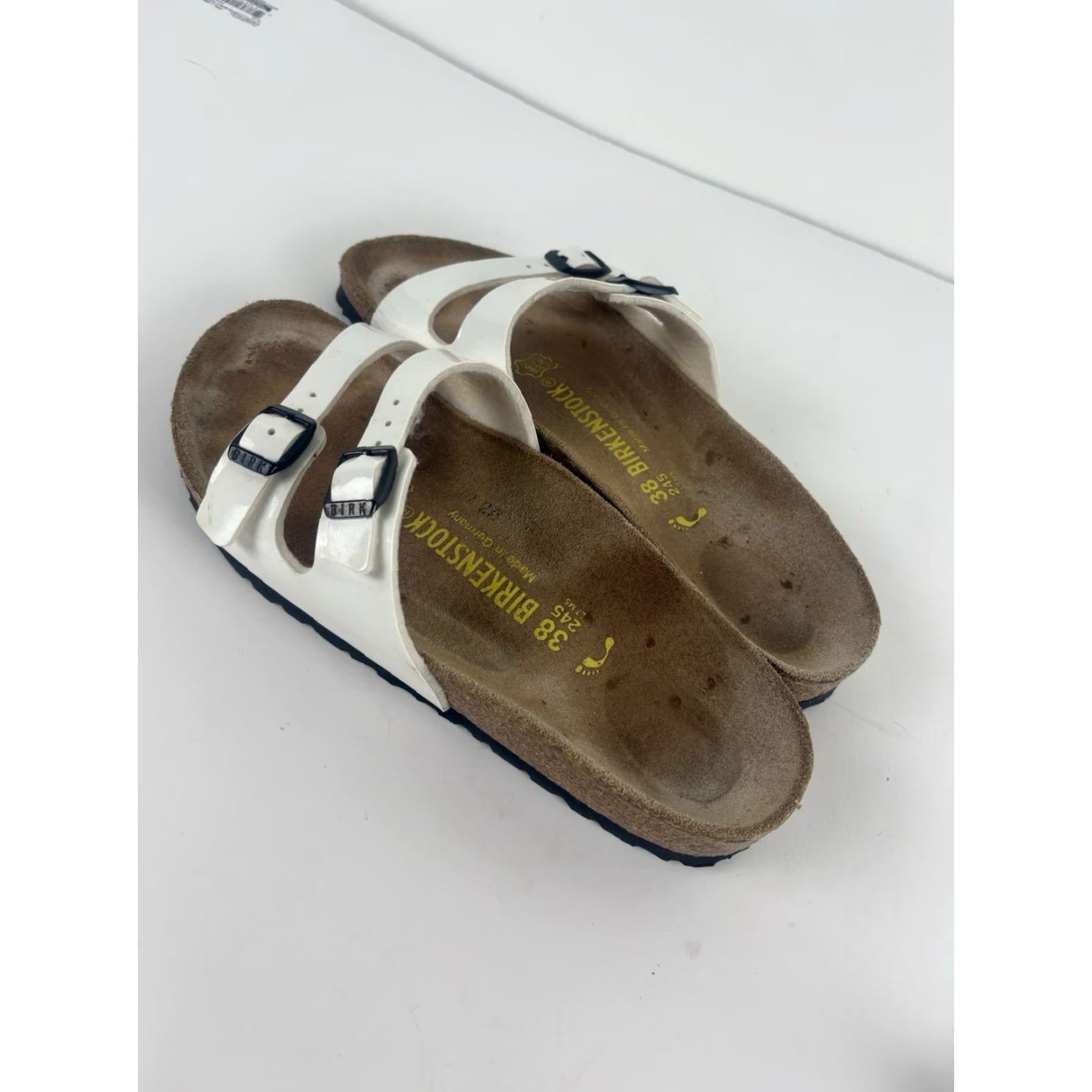 Birkenstock Birkenstock Ibiza Sandals Womens Size 38/7.5 US White Patent Leather Slip On Cork Footbed Leather Liner Buckles Slide Heel Flat Size US 8 / IT 38 - 2 Thumbnail